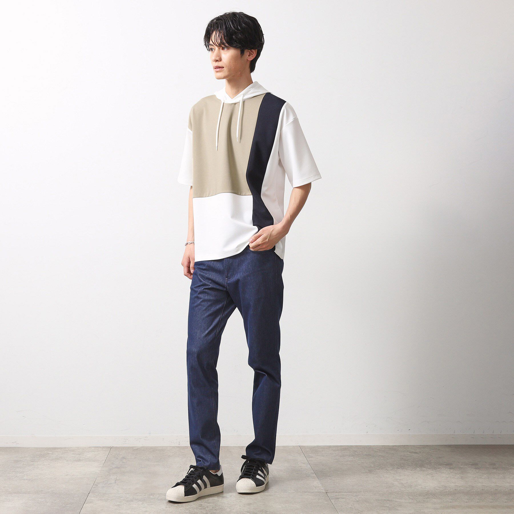 THE SHOP TK「ブロッキング半袖パーカ　洗濯機OK」|パーカー|