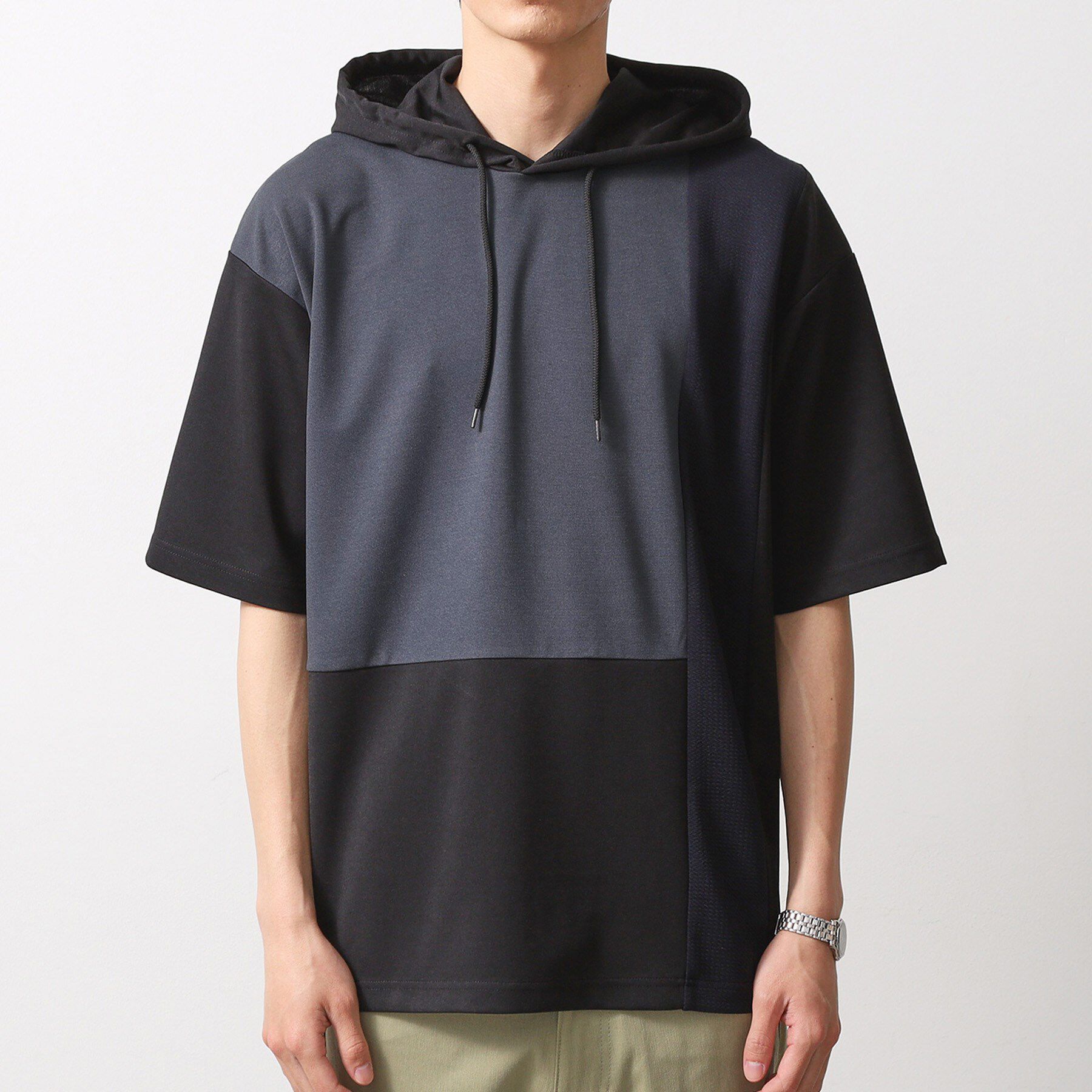 THE SHOP TK「ブロッキング半袖パーカ　洗濯機OK」|パーカー|