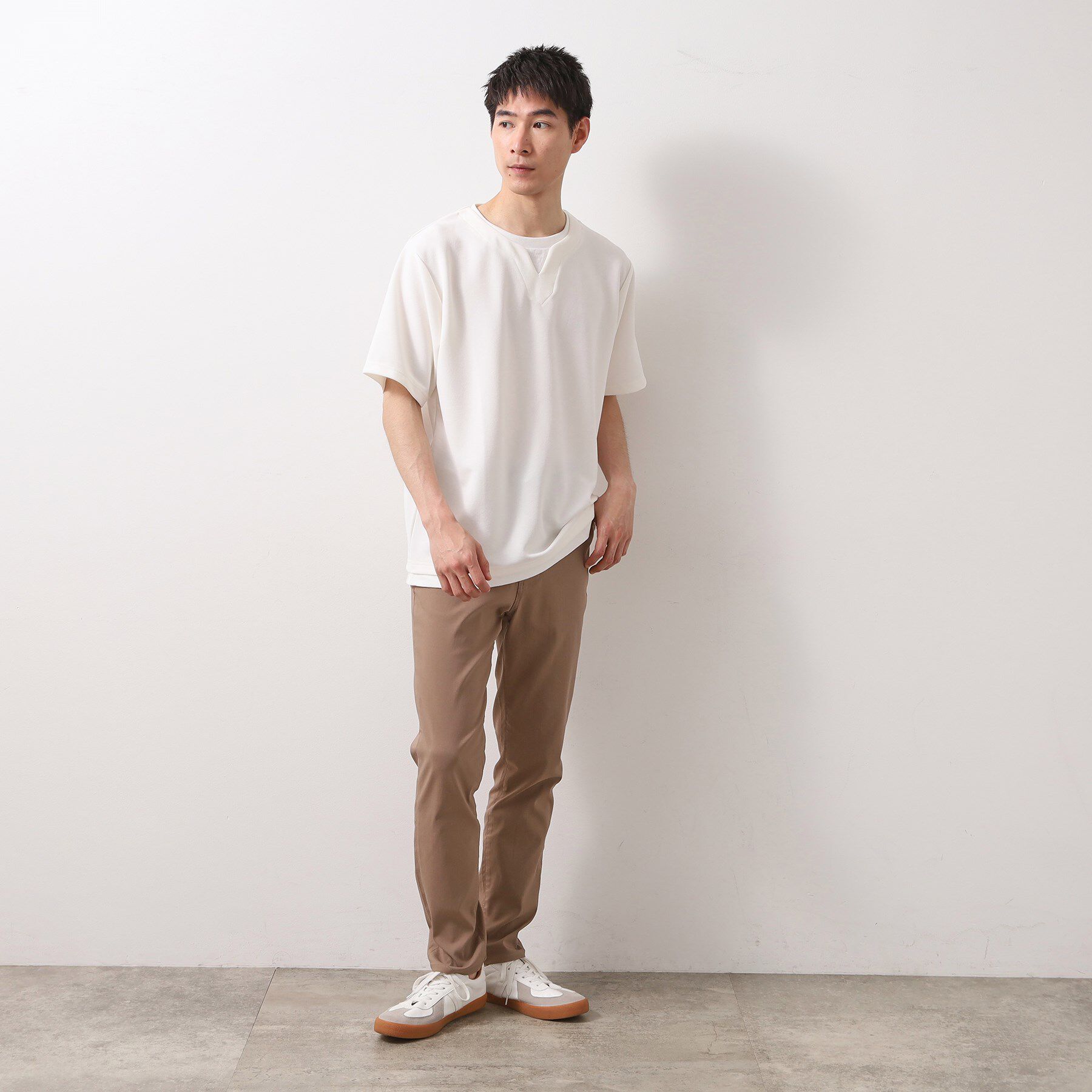 THE SHOP TK「ツイルキーネック半袖Tシャツ 【接触冷感/洗濯機OK】」|Tシャツ・カットソー|