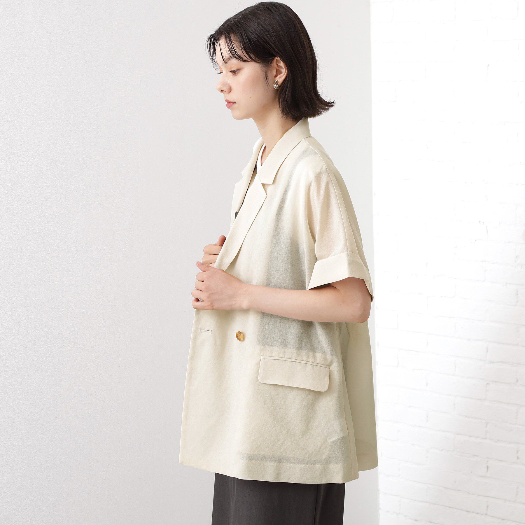 THE SHOP TK「半袖シアージャケット【洗える】」|テーラードジャケット|