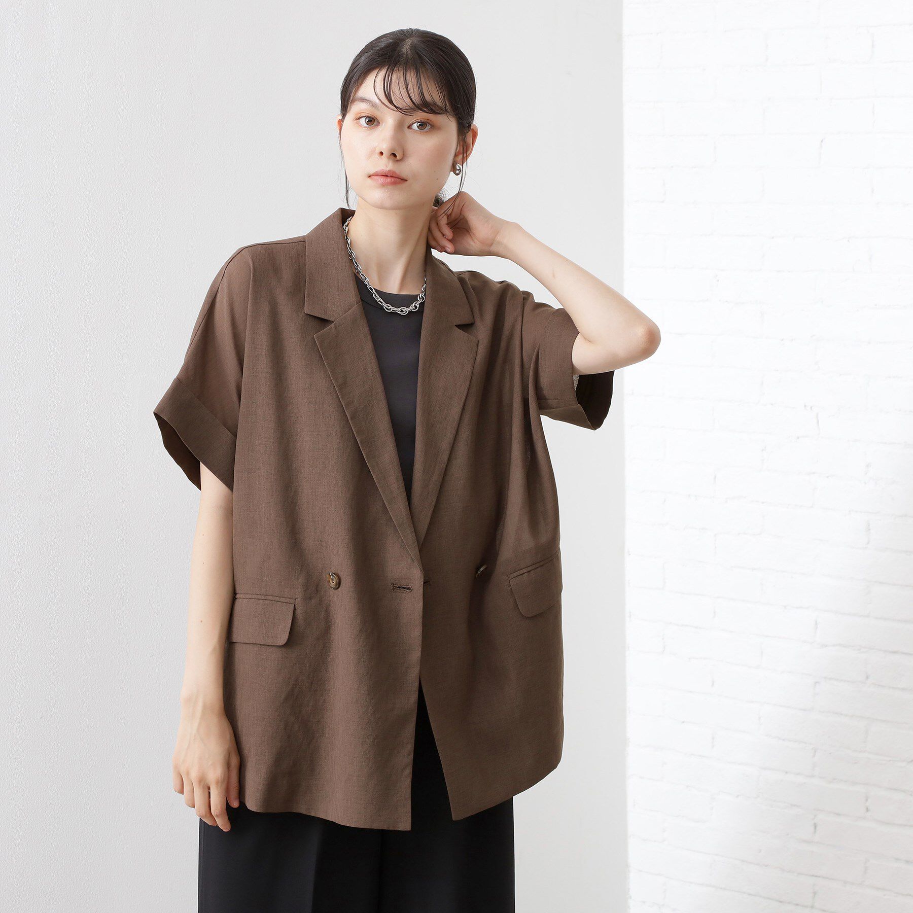 THE SHOP TK「半袖シアージャケット【洗える】」|テーラードジャケット|ブラウン(043)