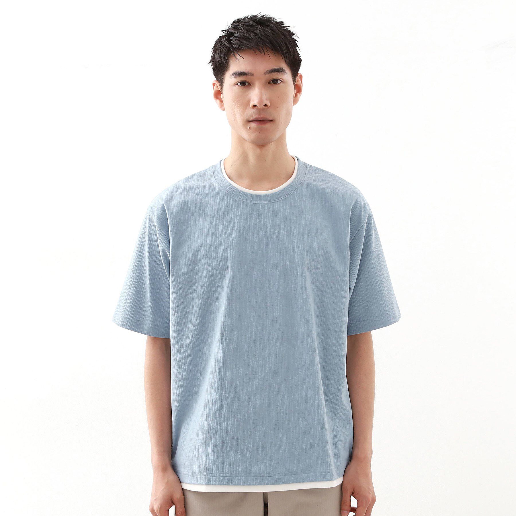 THE SHOP TK「楊柳フェイクレイヤード半袖Tシャツ 【吸水速乾/毛玉になりにくい/洗濯機OK】」|Tシャツ・カットソー|