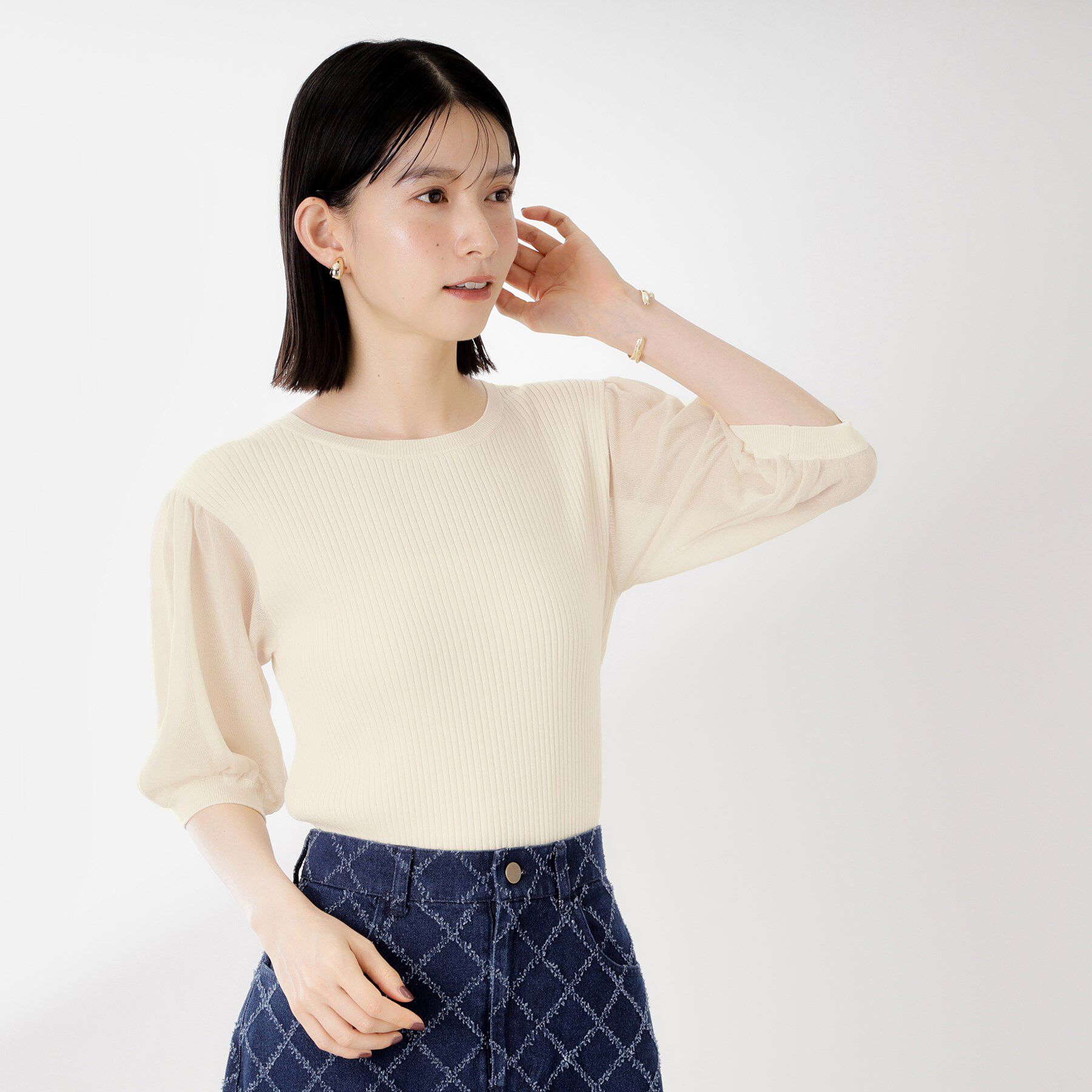 THE SHOP TK「シアーパフ袖ニット【洗濯機OK】」|ニット・セーター|