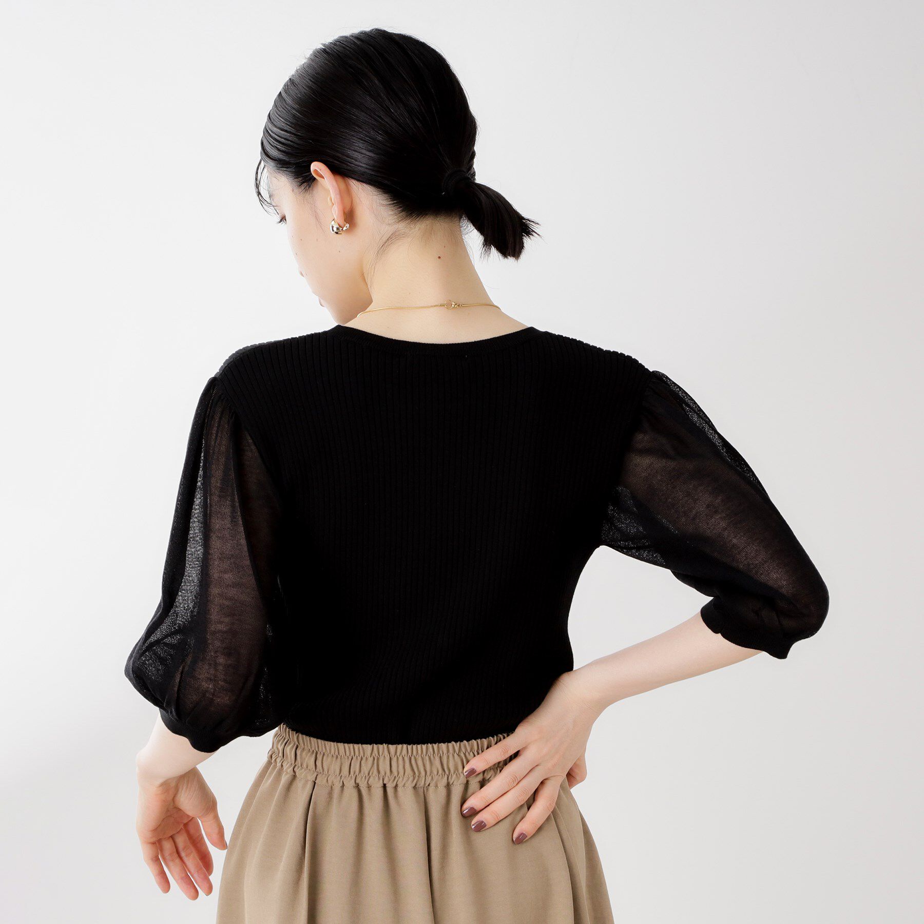 THE SHOP TK「シアーパフ袖ニット【洗濯機OK】」|ニット・セーター|