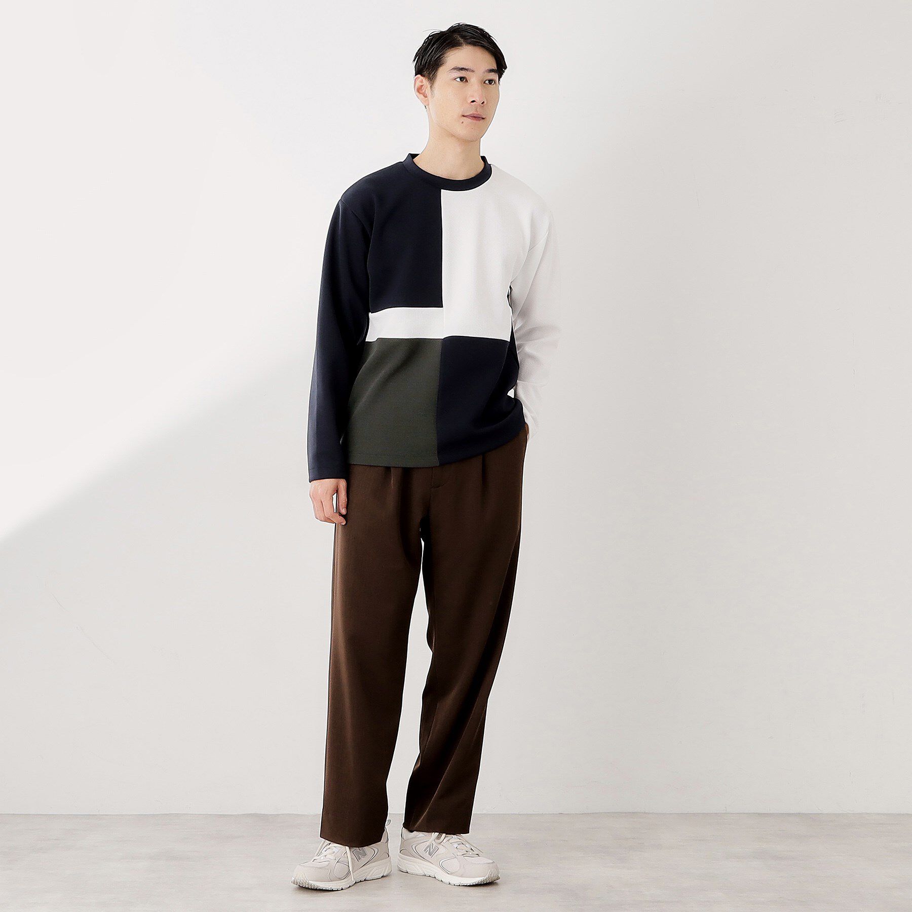 THE SHOP TK「【一枚で着映える】パターンブロッキング長袖Tシャツ 洗濯機OK」|Tシャツ・カットソー|