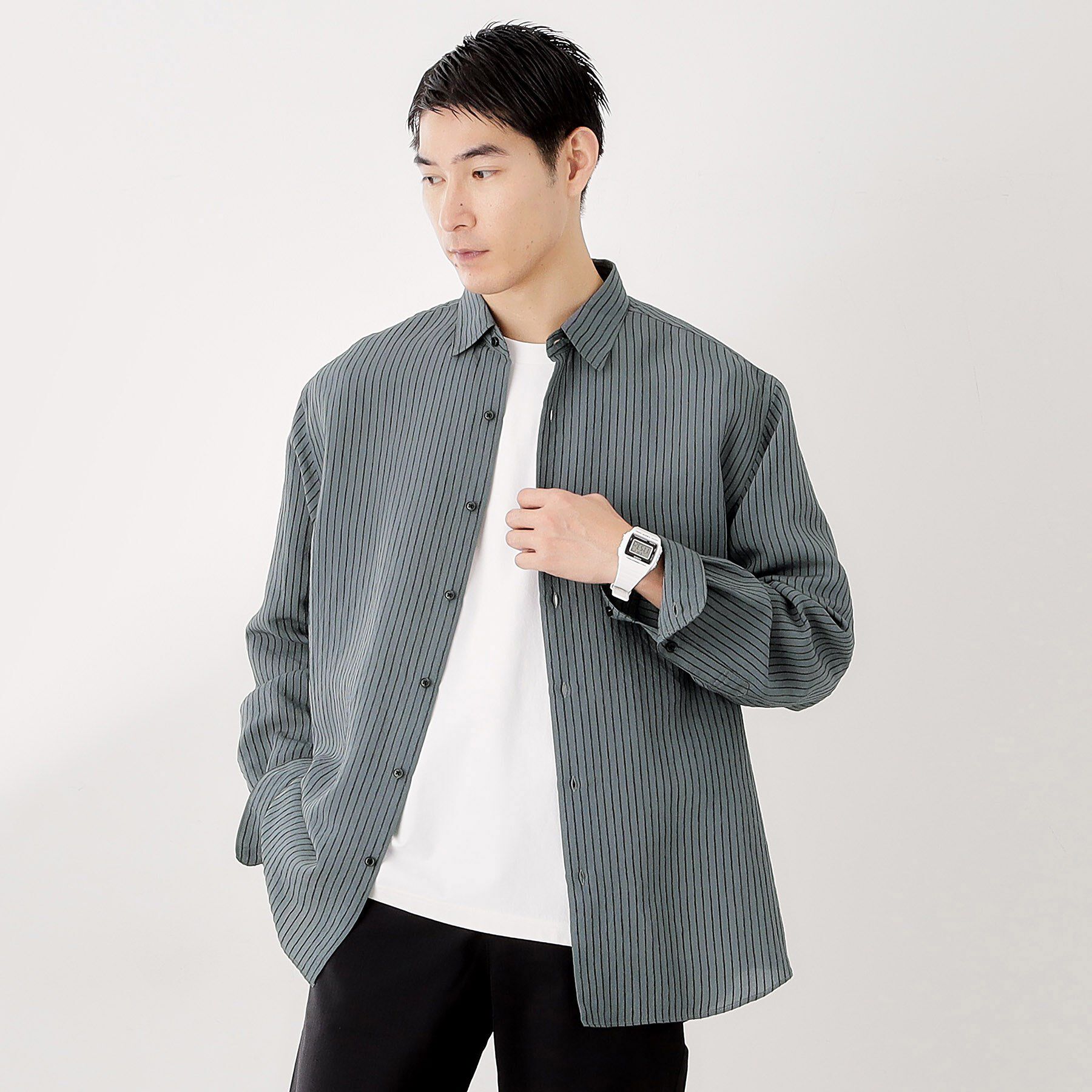 THE SHOP TK「チェック＆ストライプ アソート長袖シャツ【洗濯機OK】」|シャツ・ブラウス|ブルーグリーン(39