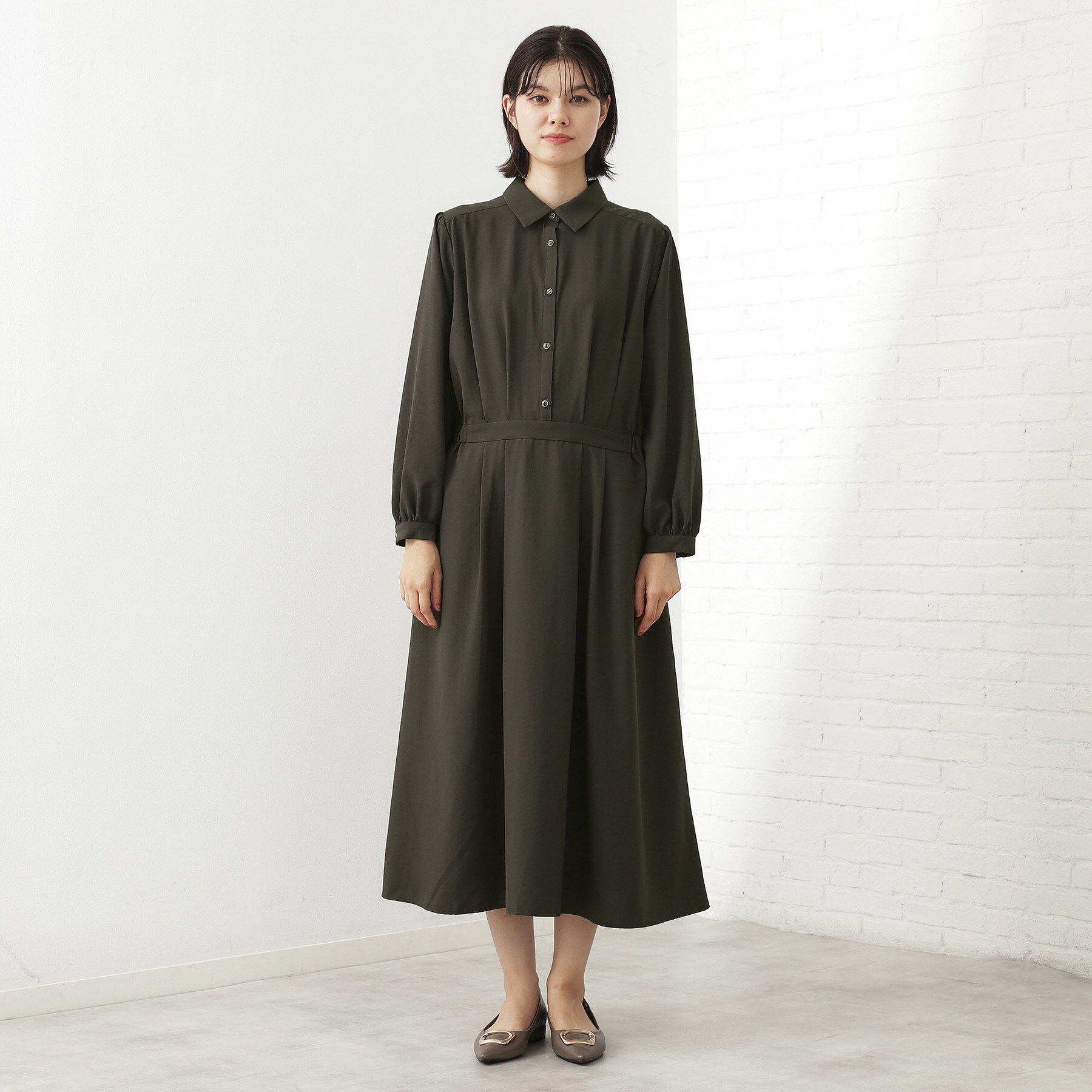 THE SHOP TK「【春まで着られる】フィット＆フレア長袖ワンピース」|ワンピース|