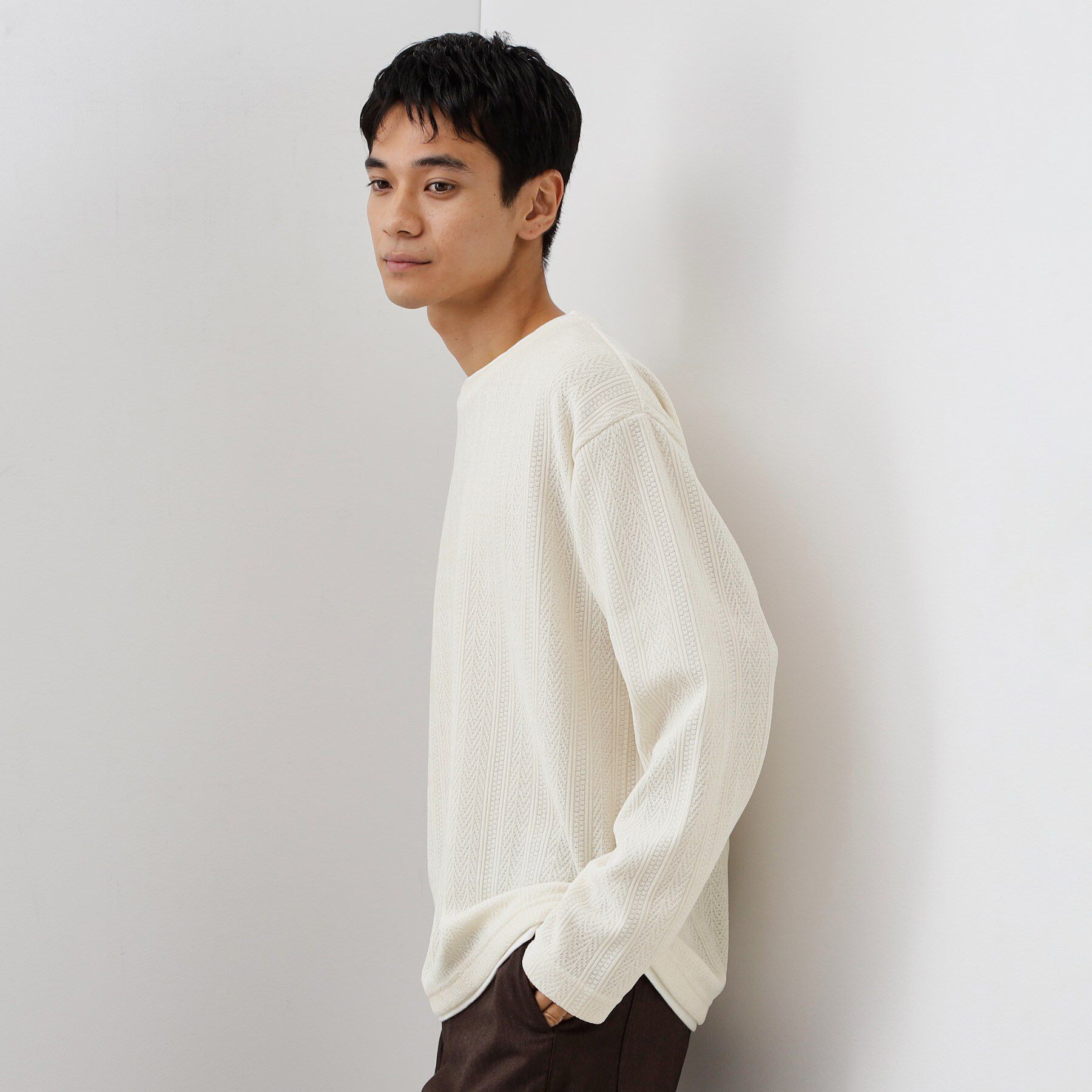 THE SHOP TK「【心地良い、滑らかさ】レイヤード風ケーブル ニットソー 【洗濯機OK】」|Tシャツ・カットソー|