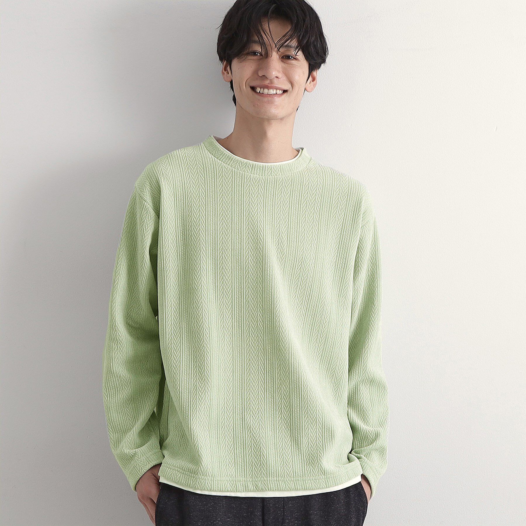 THE SHOP TK「【心地良い、滑らかさ】レイヤード風ケーブル ニットソー 【洗濯機OK】」|Tシャツ・カットソー|ミントグリーン(02