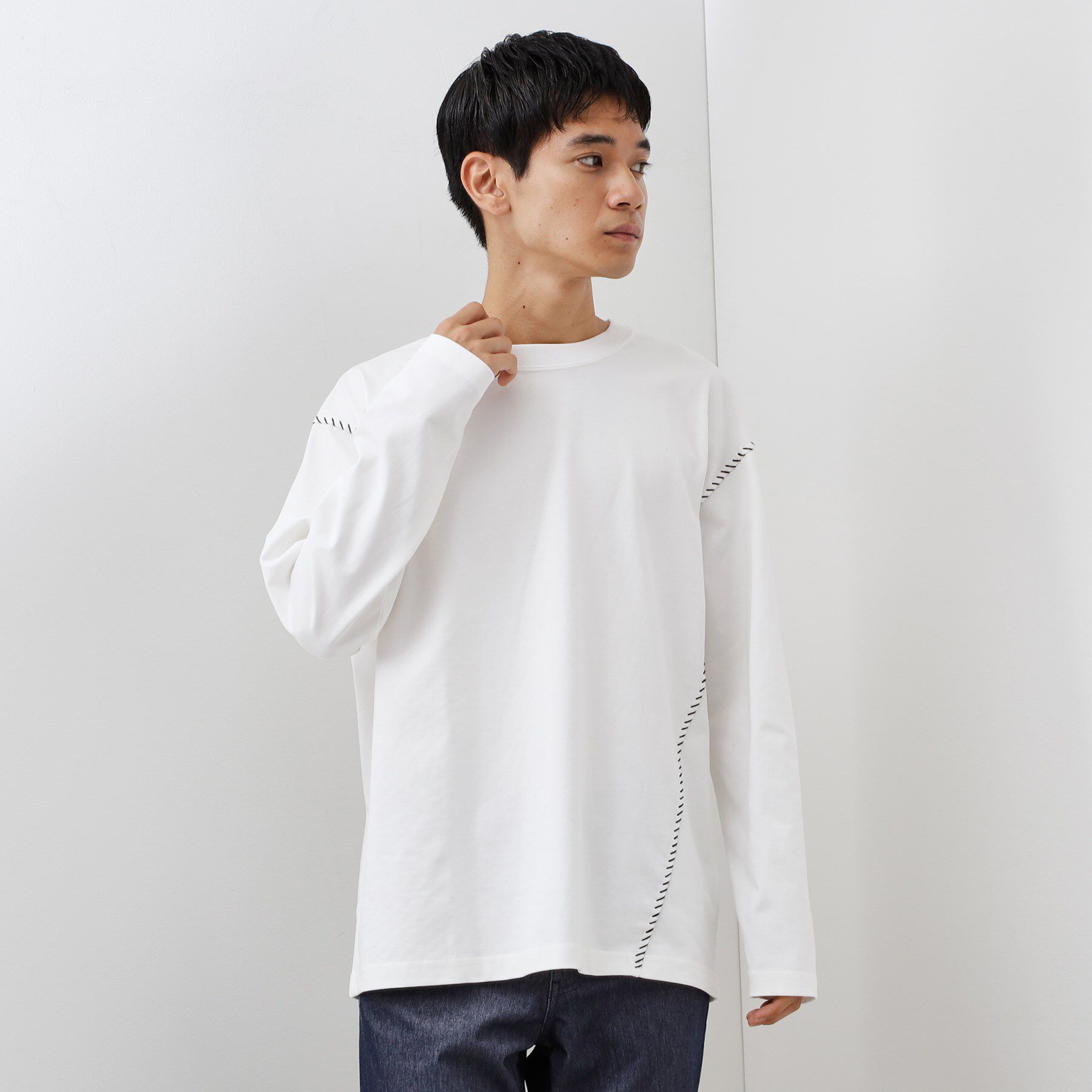 THE SHOP TK「ハンドステッチ長袖Tシャツ 【洗濯機OK】」|Tシャツ・カットソー|オフホワイト(003