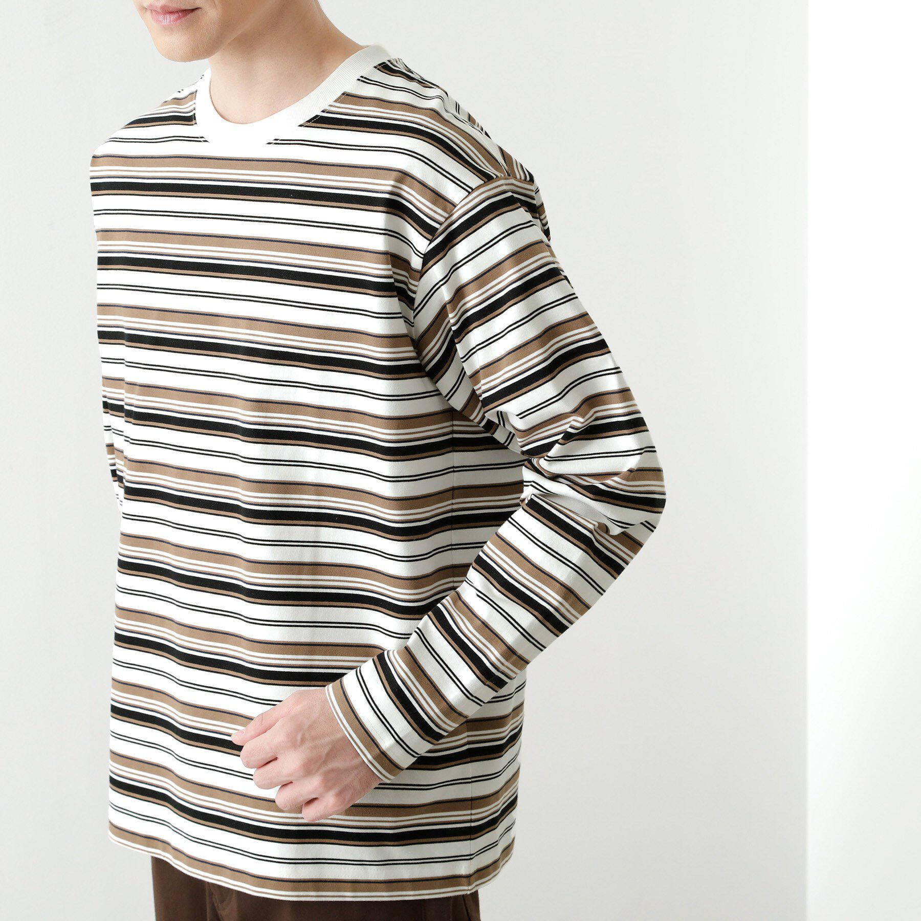 THE SHOP TK「ランダムボーダー長袖タフTシャツ 【洗濯機OK】」|Tシャツ・カットソー|