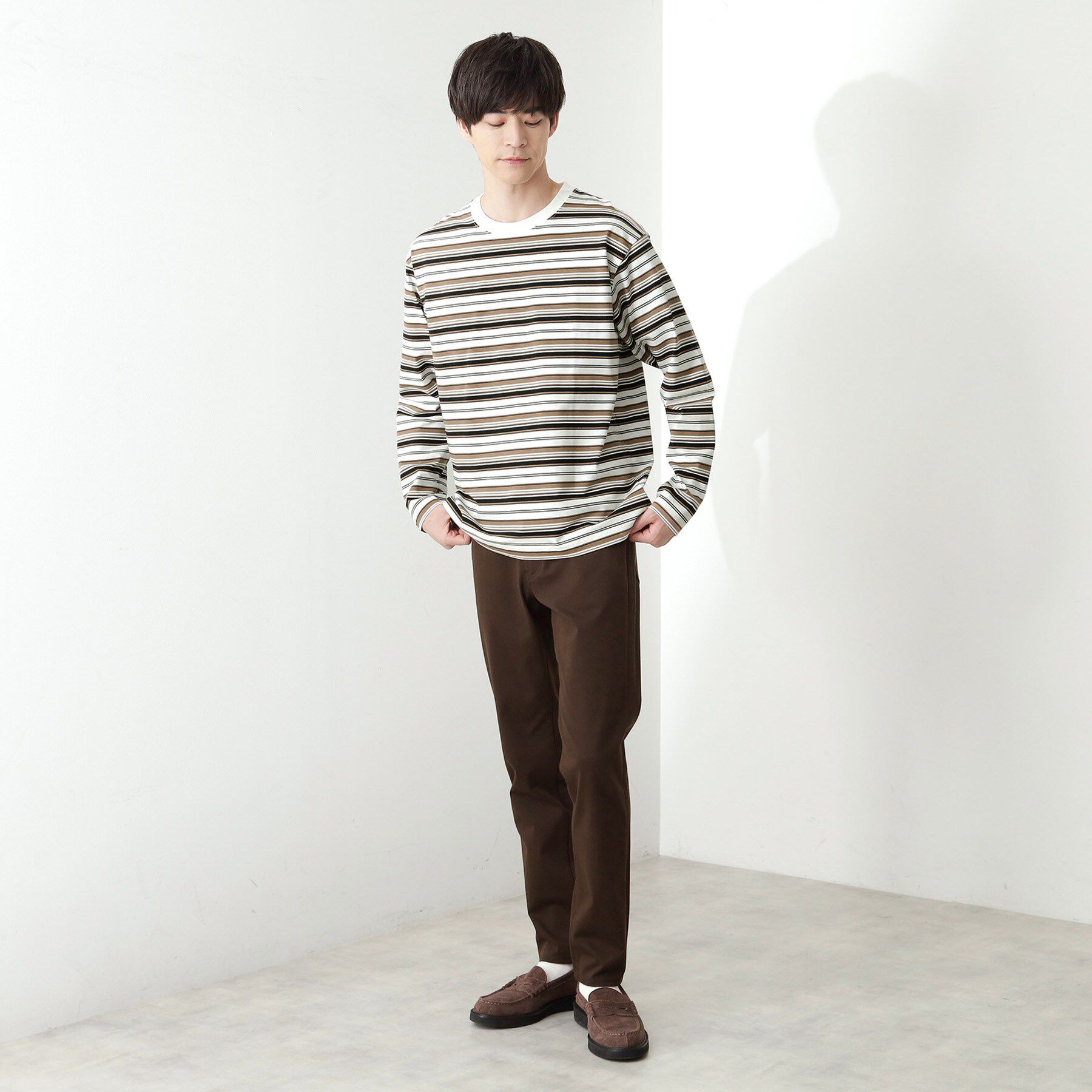 THE SHOP TK「ランダムボーダー長袖タフTシャツ 【洗濯機OK】」|Tシャツ・カットソー|
