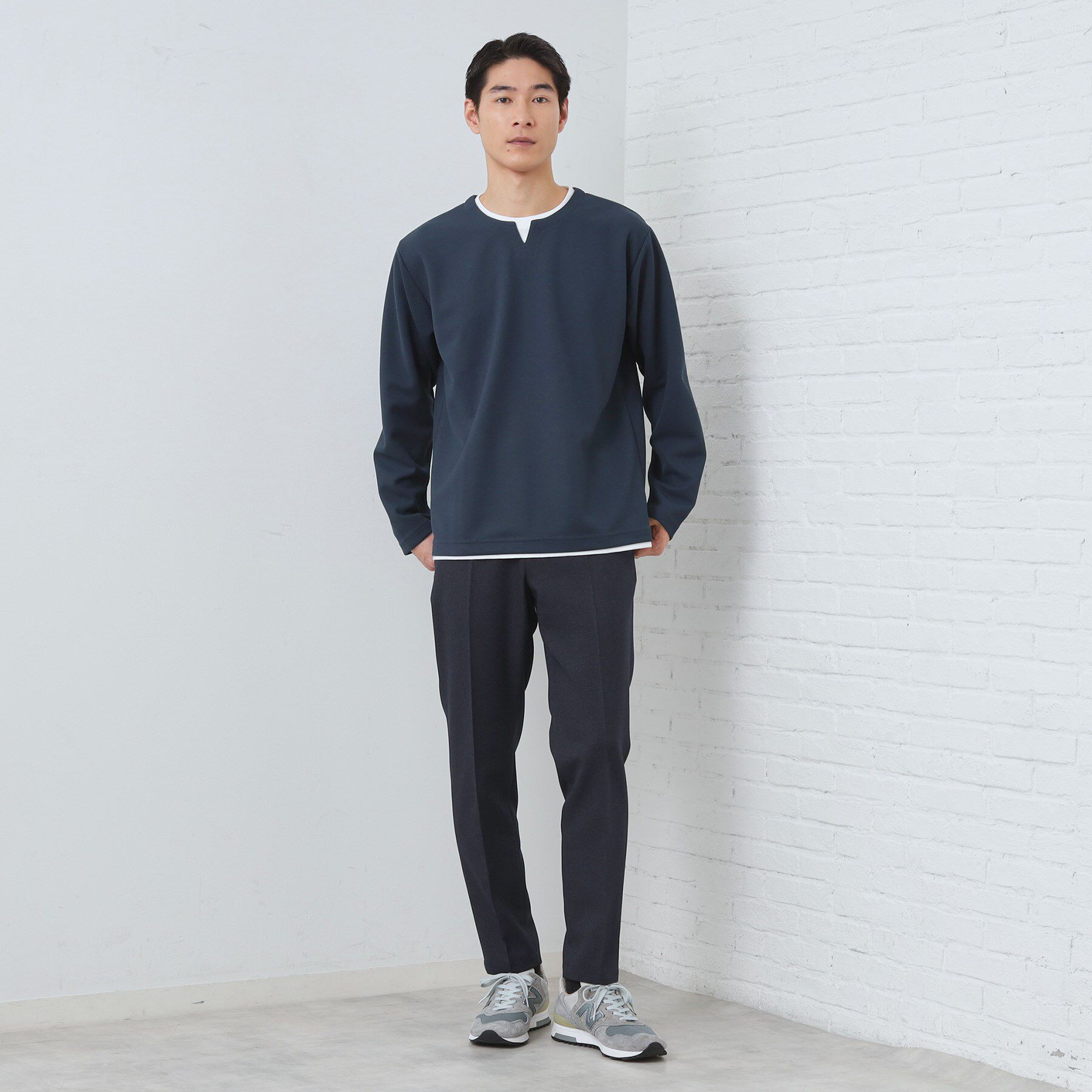 THE SHOP TK「【1枚で手抜きに見えない】キーネック フェイクレイヤード長袖Tシャツ」|Tシャツ・カットソー|