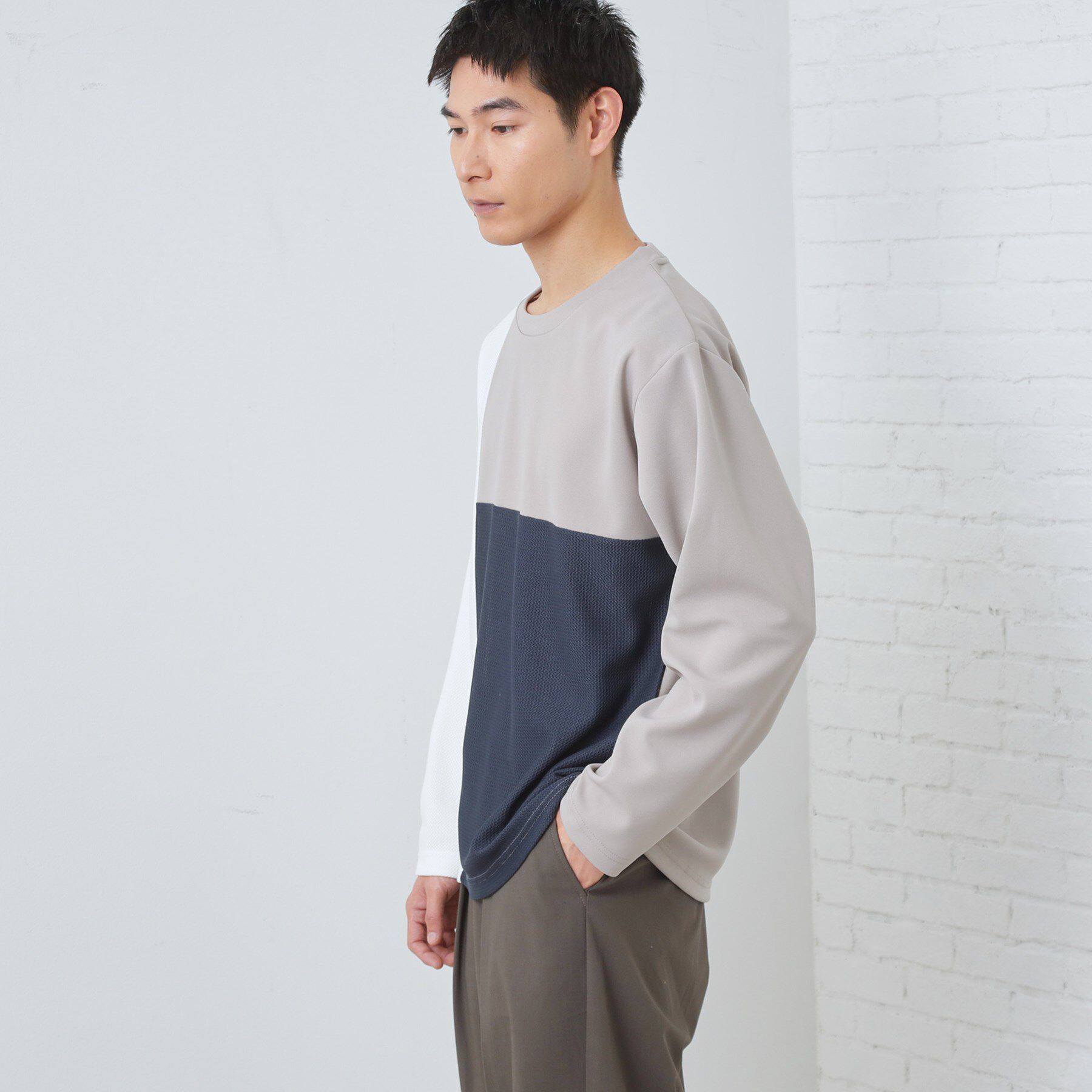 THE SHOP TK「【ちょうどいいカジュアル】パネルブロッキング長袖Tシャツ」|Tシャツ・カットソー|