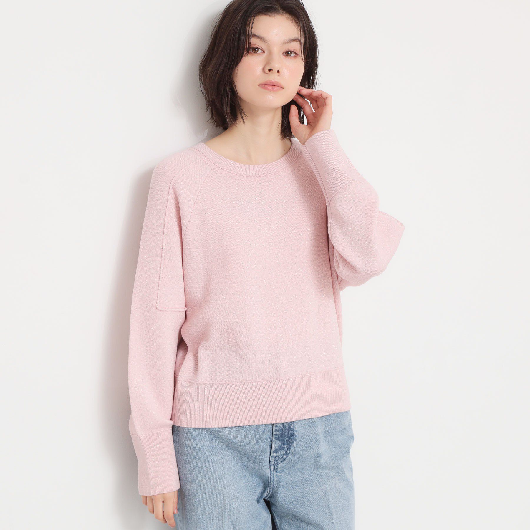 THE SHOP TK「【着丈が選べる】スウェットライクラメジャカードニット」|ニット・セーター|ライトピンク(170