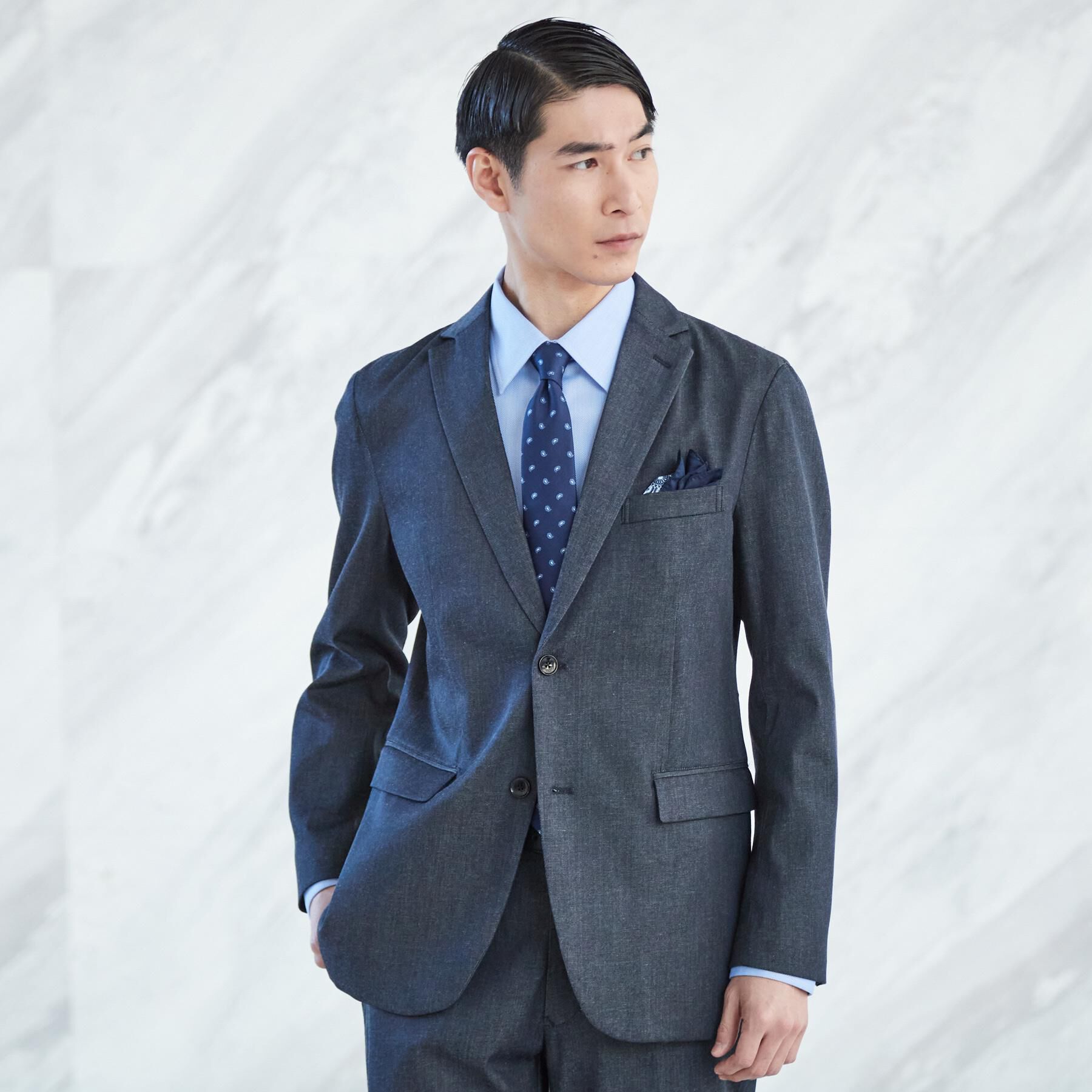 THE SHOP TK「ライトエバーデニム ジャケット 洗濯機OK/ストレッチ/セットアップ可」|デニムジャケット|ネイビー(094)