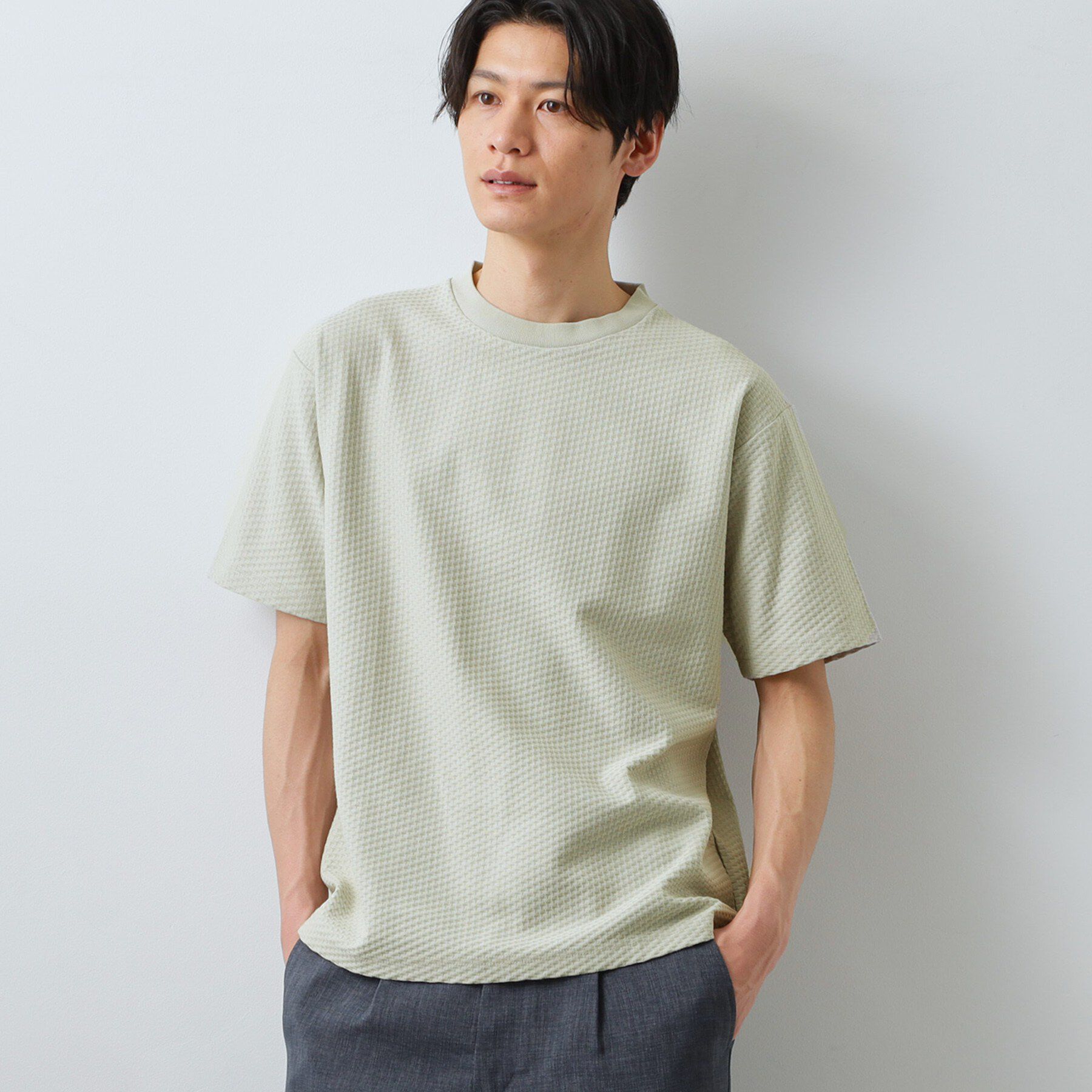 THE SHOP TK「【カジュアルすぎないキレイめTシャツ】ハニカム リンクス半袖Tシャツ 洗濯機OK」|Tシャツ・カットソー|