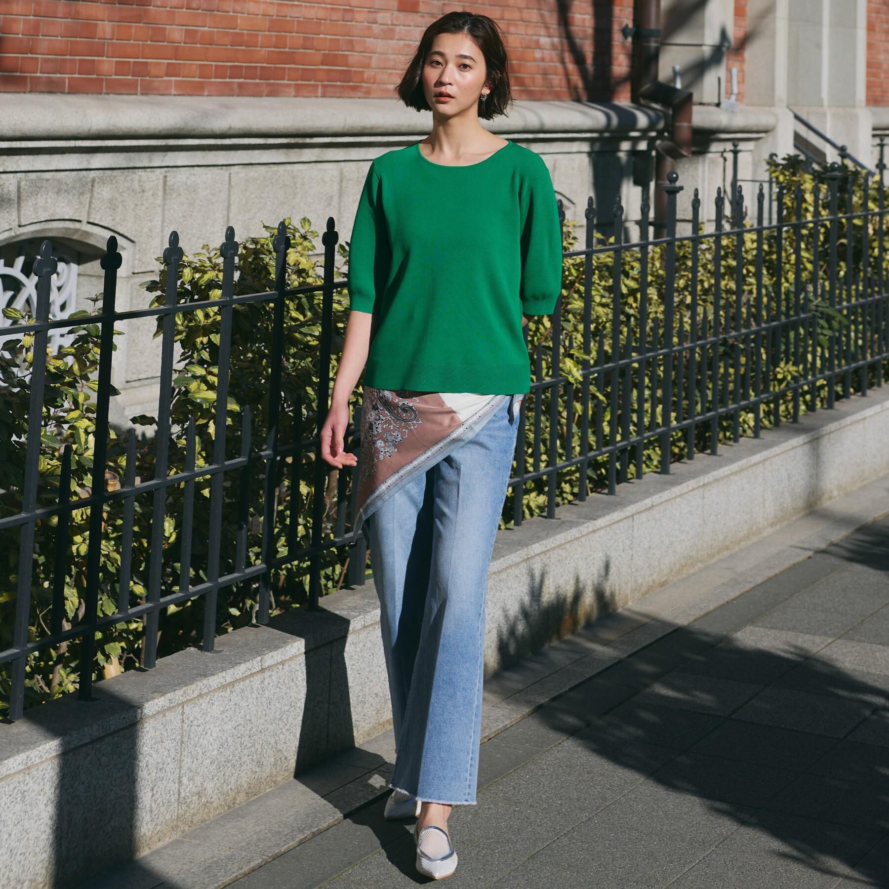 THE SHOP TK「【S-XL/ひんやりタッチ】美しさ際立つ 6分袖ニット 洗濯機OK/UVケア/毛玉になりにくい」|ニット・セーター|