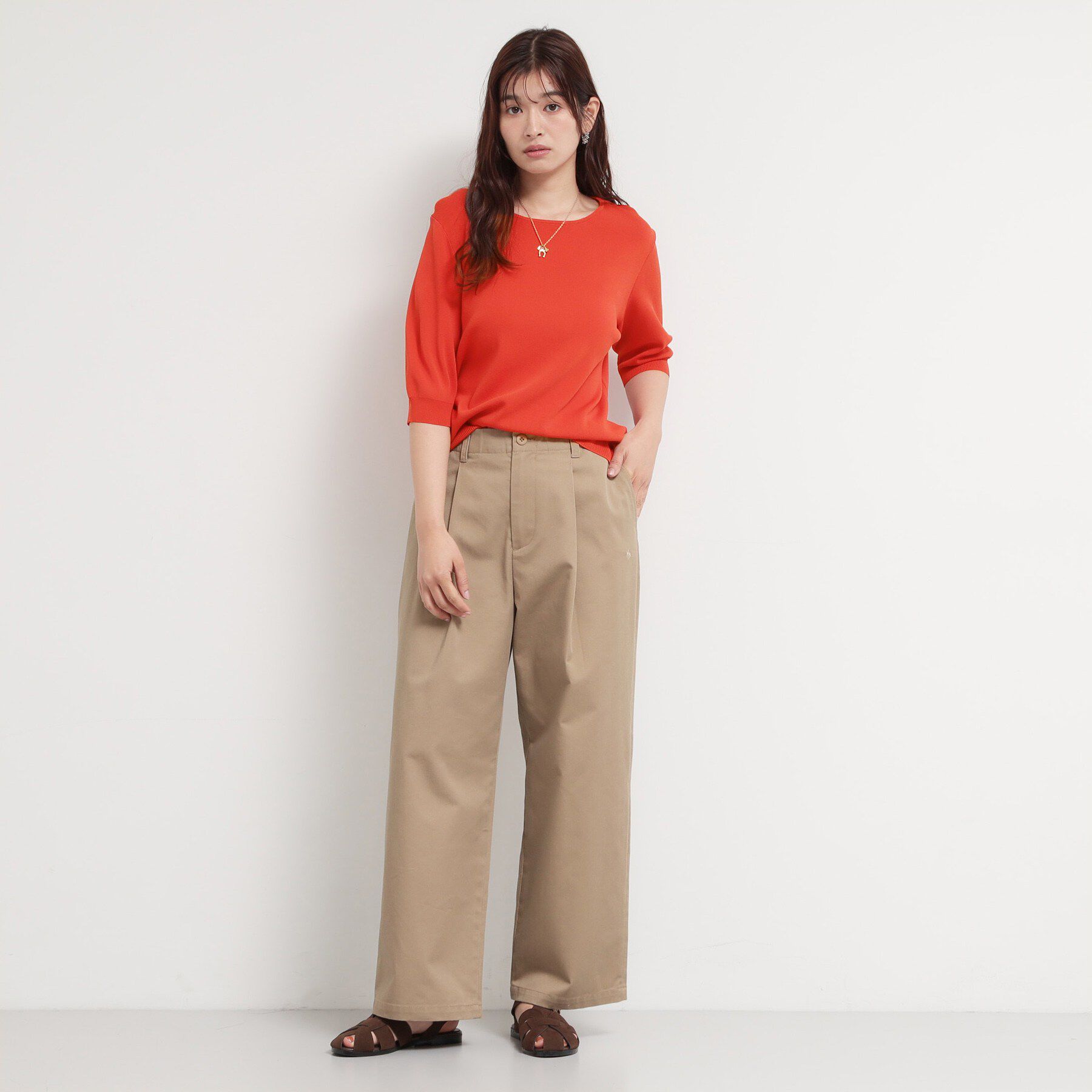 THE SHOP TK「【S-XL/ひんやりタッチ】美しさ際立つ 6分袖ニット 洗濯機OK/UVケア/毛玉になりにくい」|ニット・セーター|