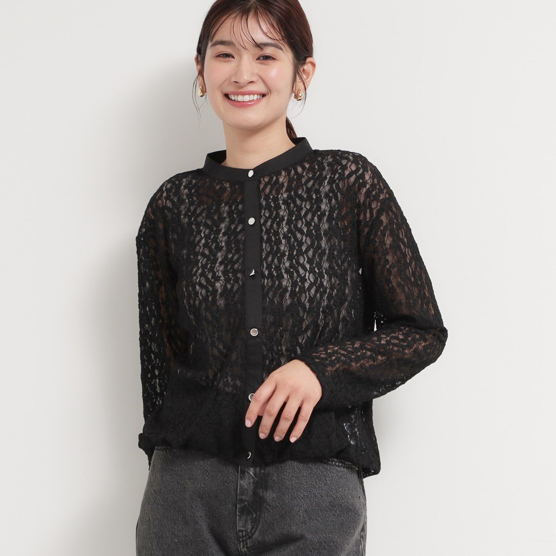 THE SHOP TK「レースシャツトップス」|Tシャツ・カットソー|ブラック(019)