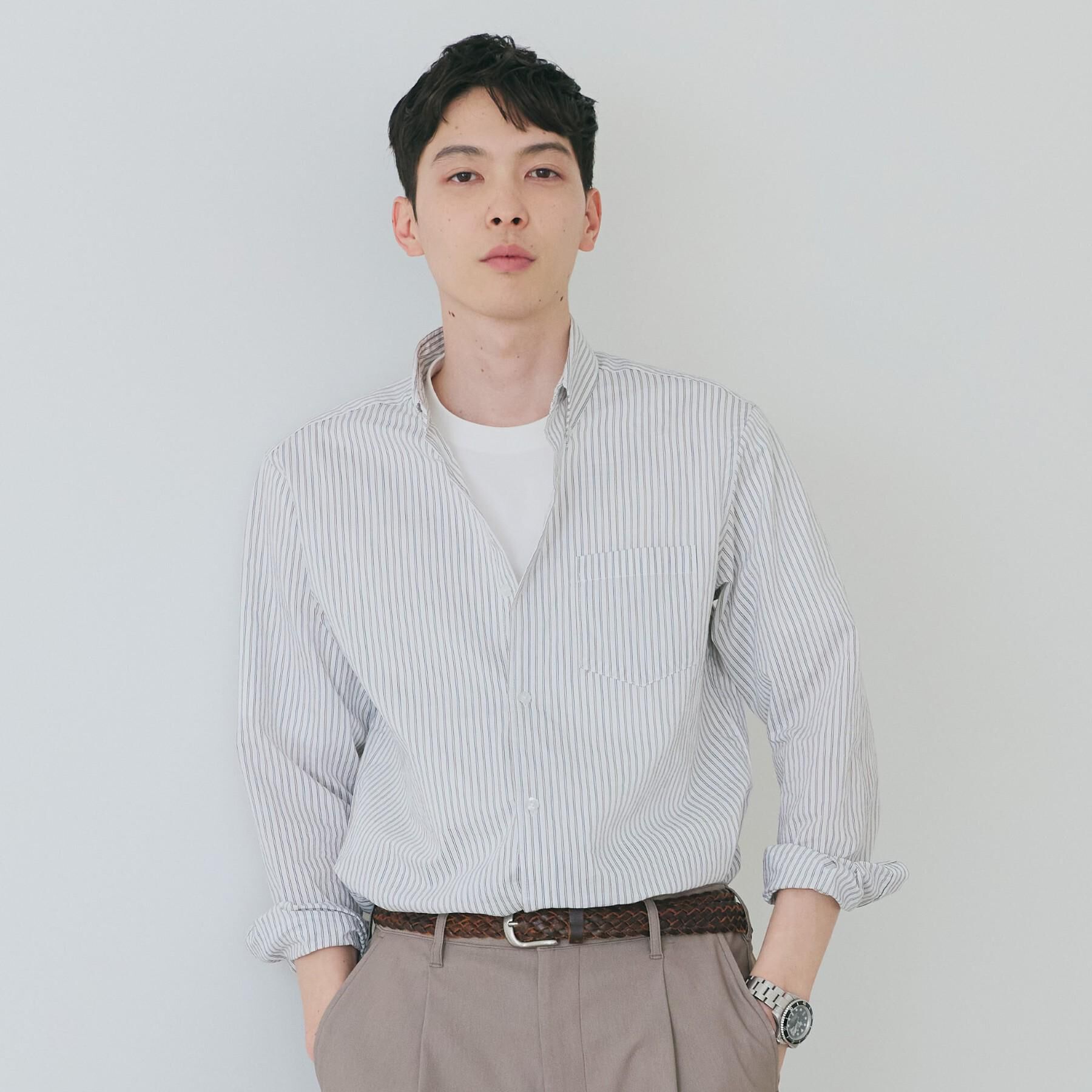 THE SHOP TK「【綿毛のように軽い】フラフテックス ストライプ長袖シャツ 洗濯機OK」|シャツ・ブラウス|