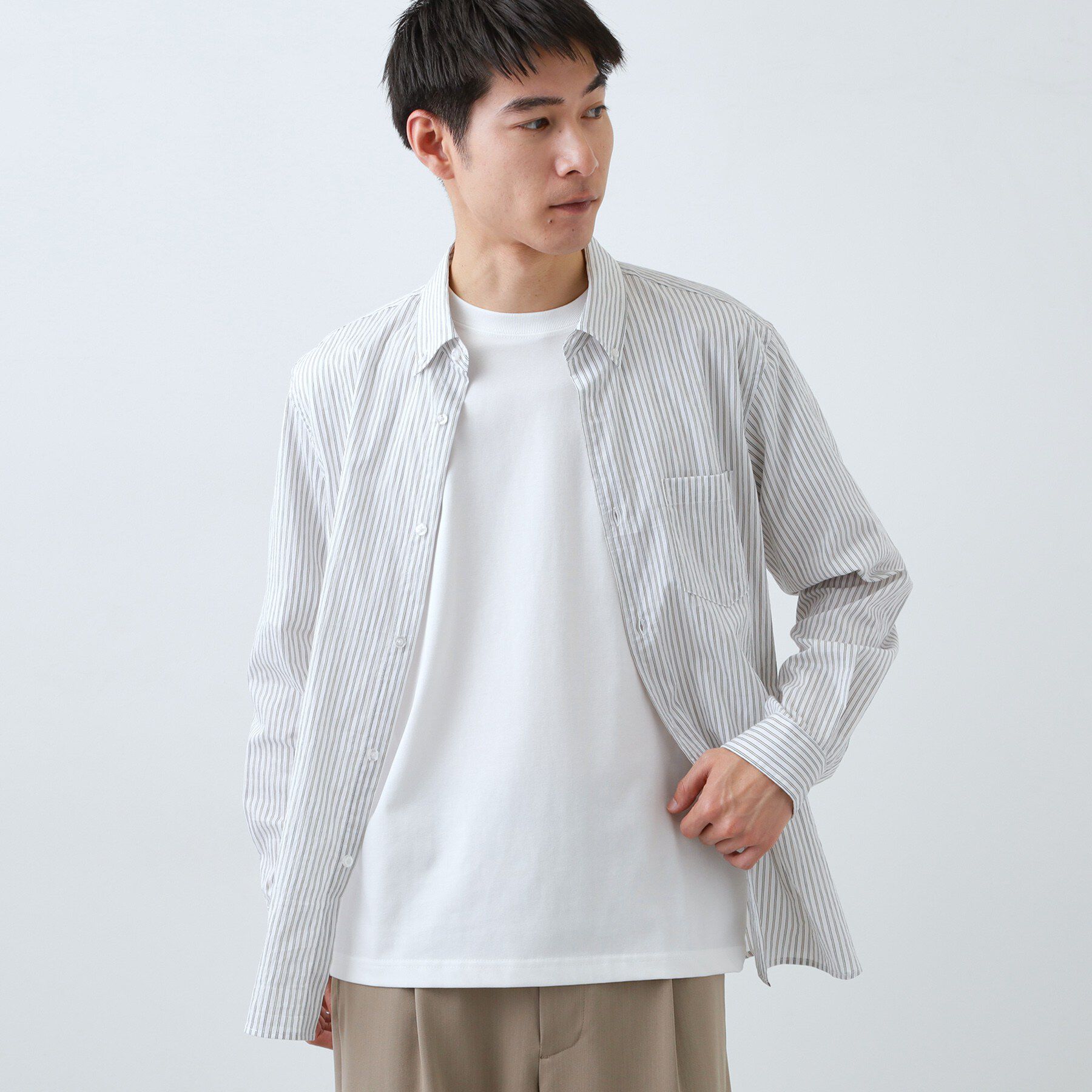 THE SHOP TK「【綿毛のように軽い】フラフテックス ストライプ長袖シャツ 洗濯機OK」|シャツ・ブラウス|