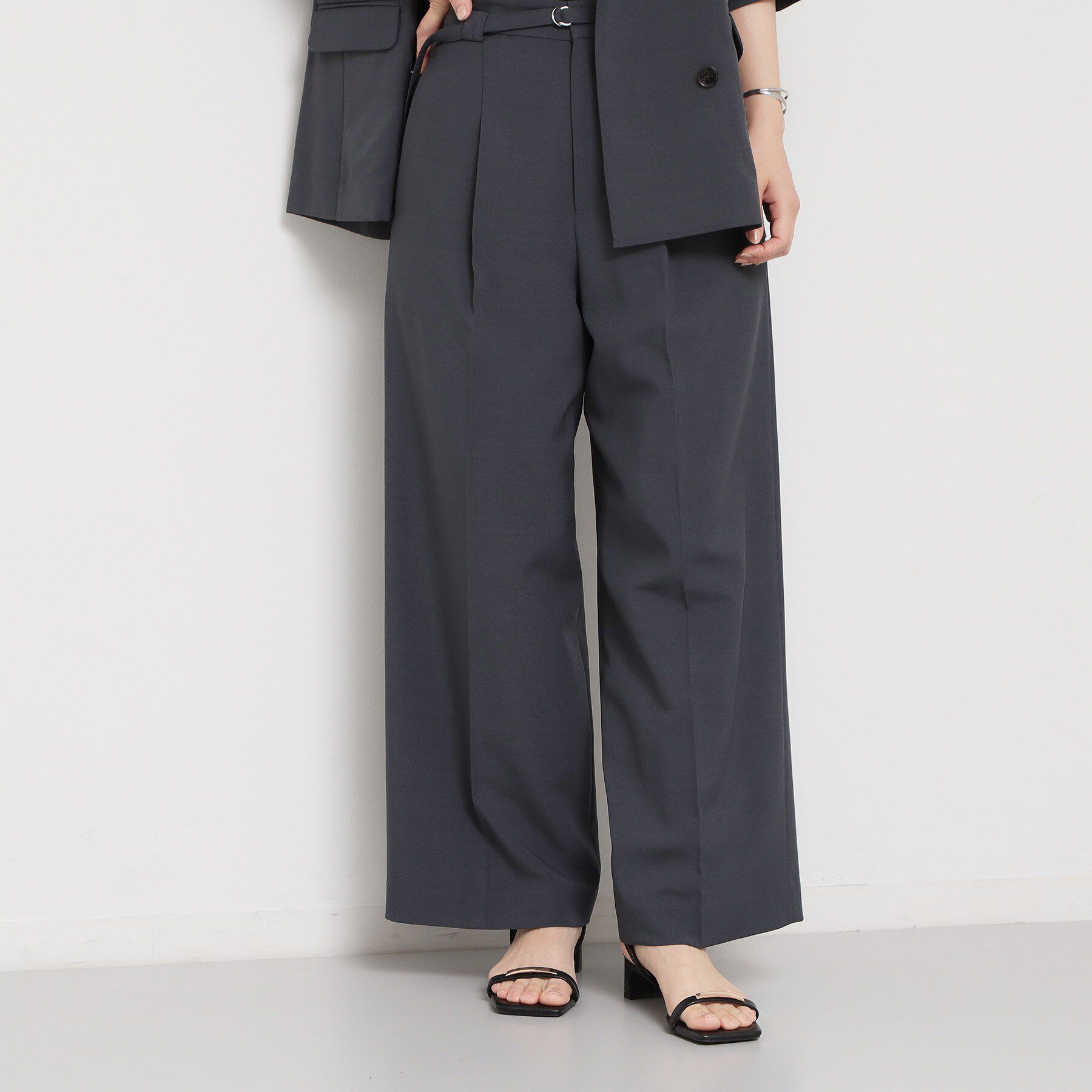 THE SHOP TK「麻調共ベルト付ワイドパンツ」|その他|チャコールグレー(0