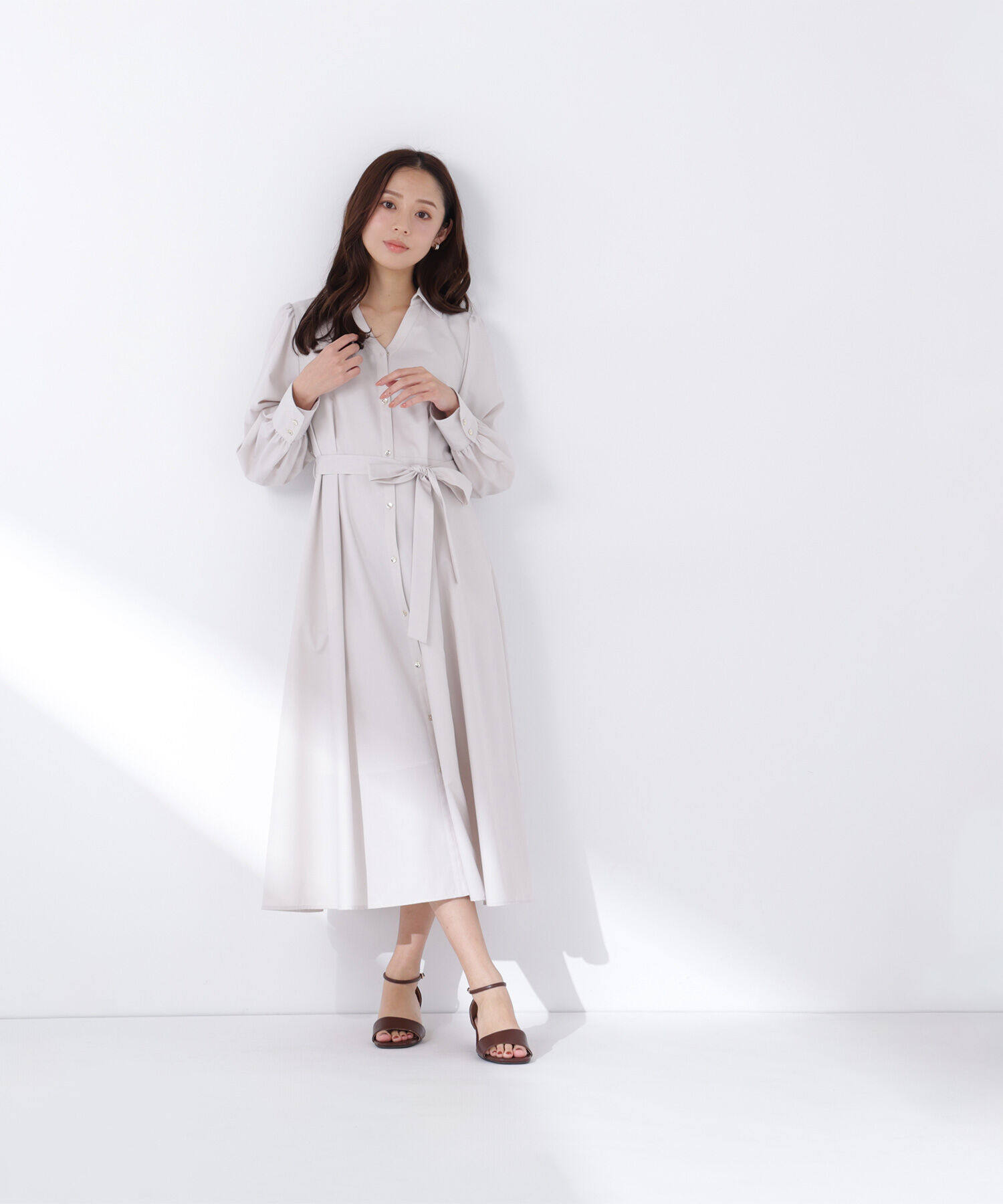  「リボンベルテッドシャツワンピース」|ワンピース|