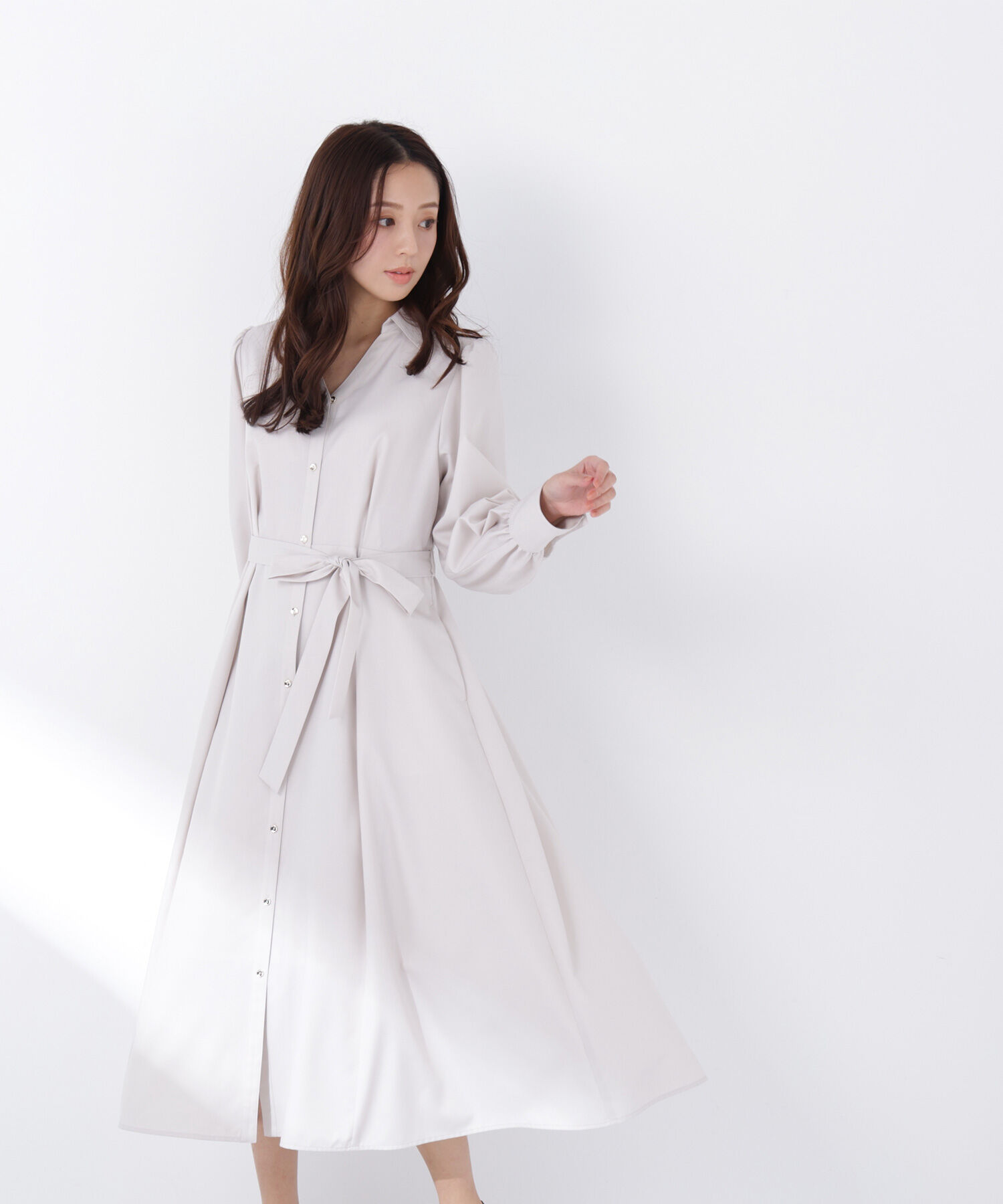  「リボンベルテッドシャツワンピース」|ワンピース|