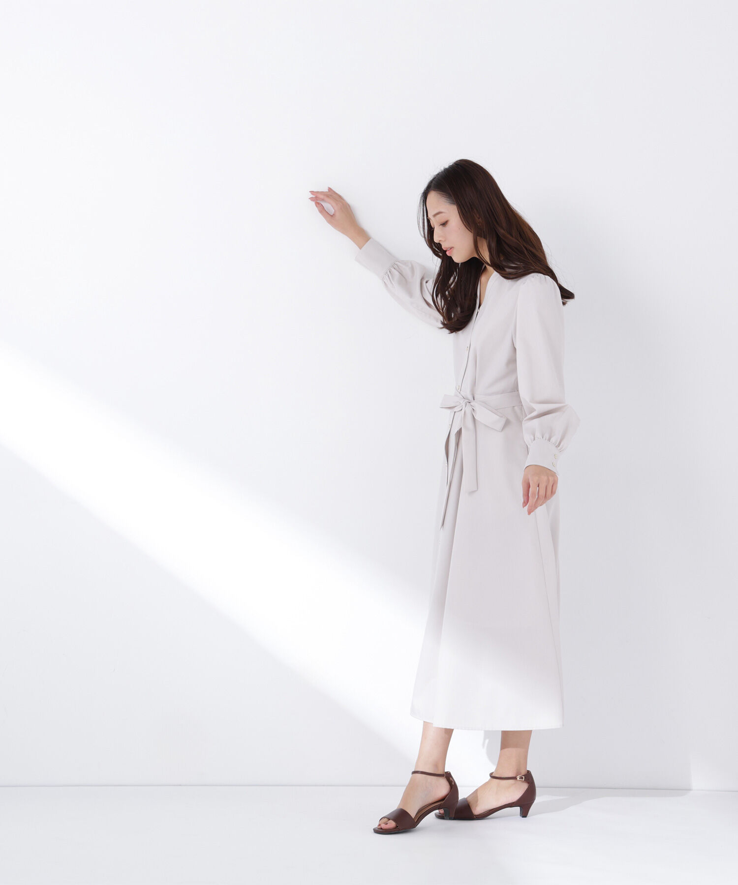  「リボンベルテッドシャツワンピース」|ワンピース|