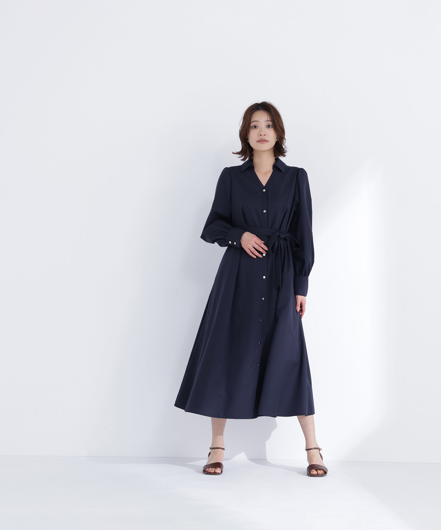  「リボンベルテッドシャツワンピース」|ワンピース|