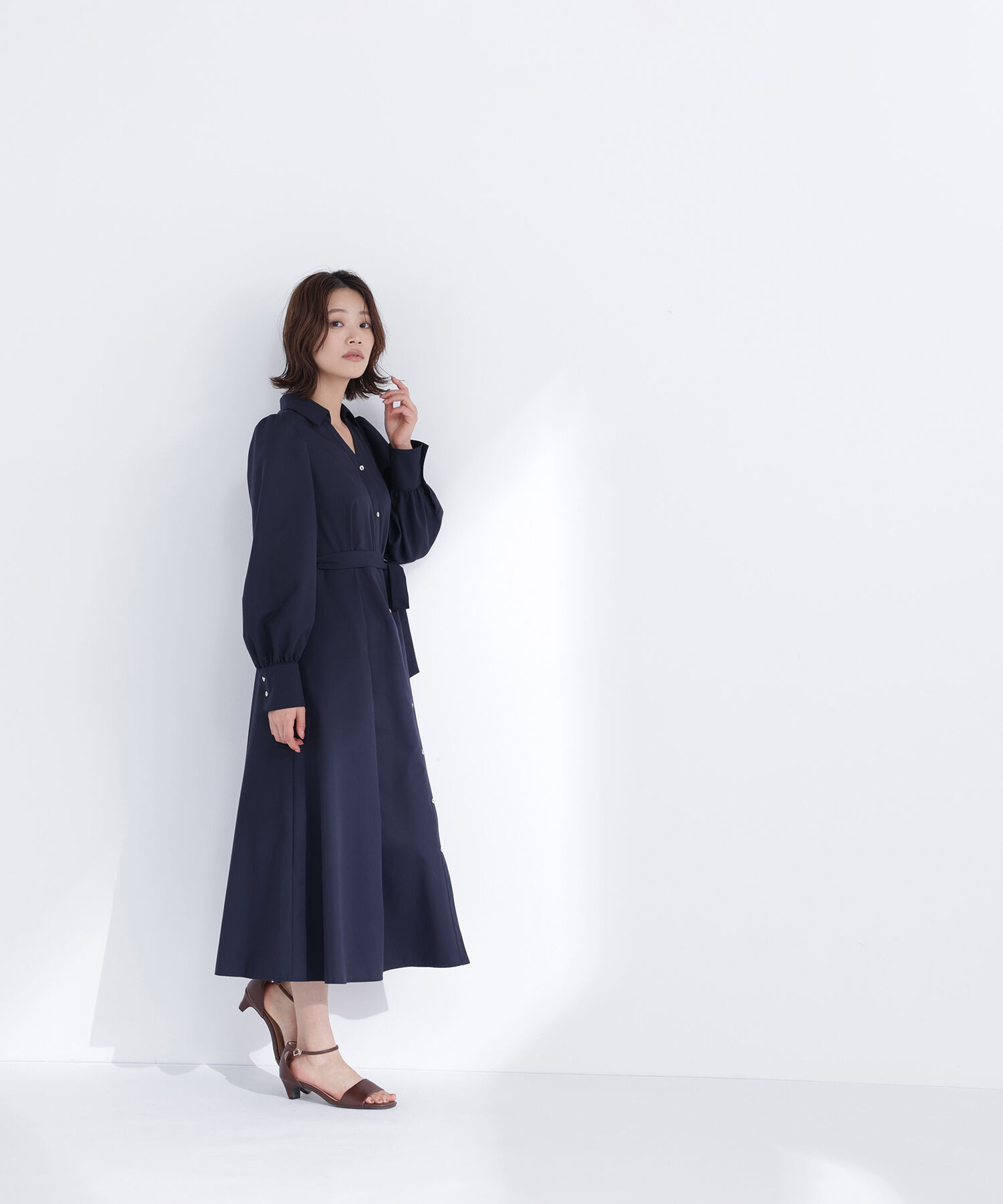  「リボンベルテッドシャツワンピース」|ワンピース|