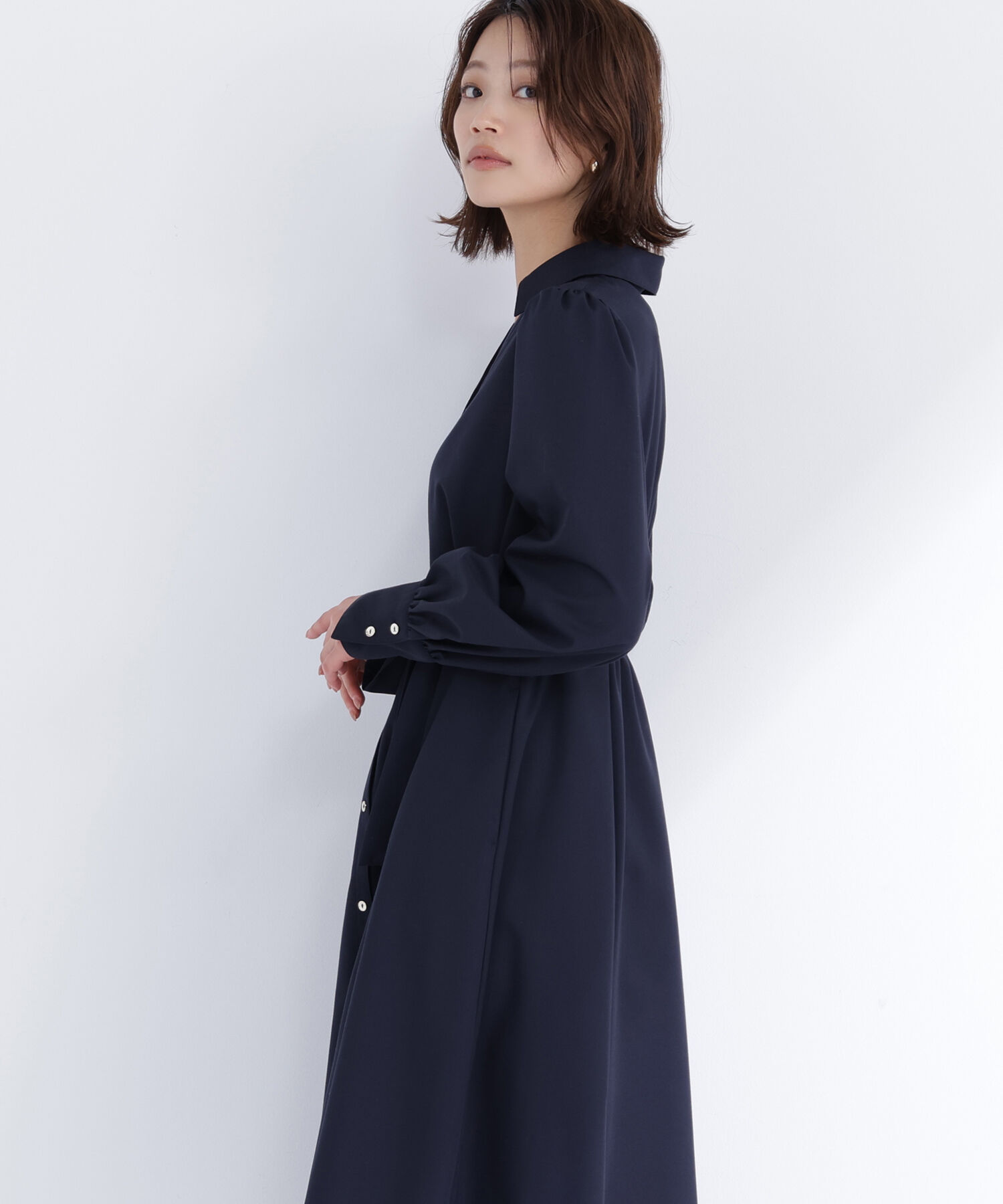  「リボンベルテッドシャツワンピース」|ワンピース|