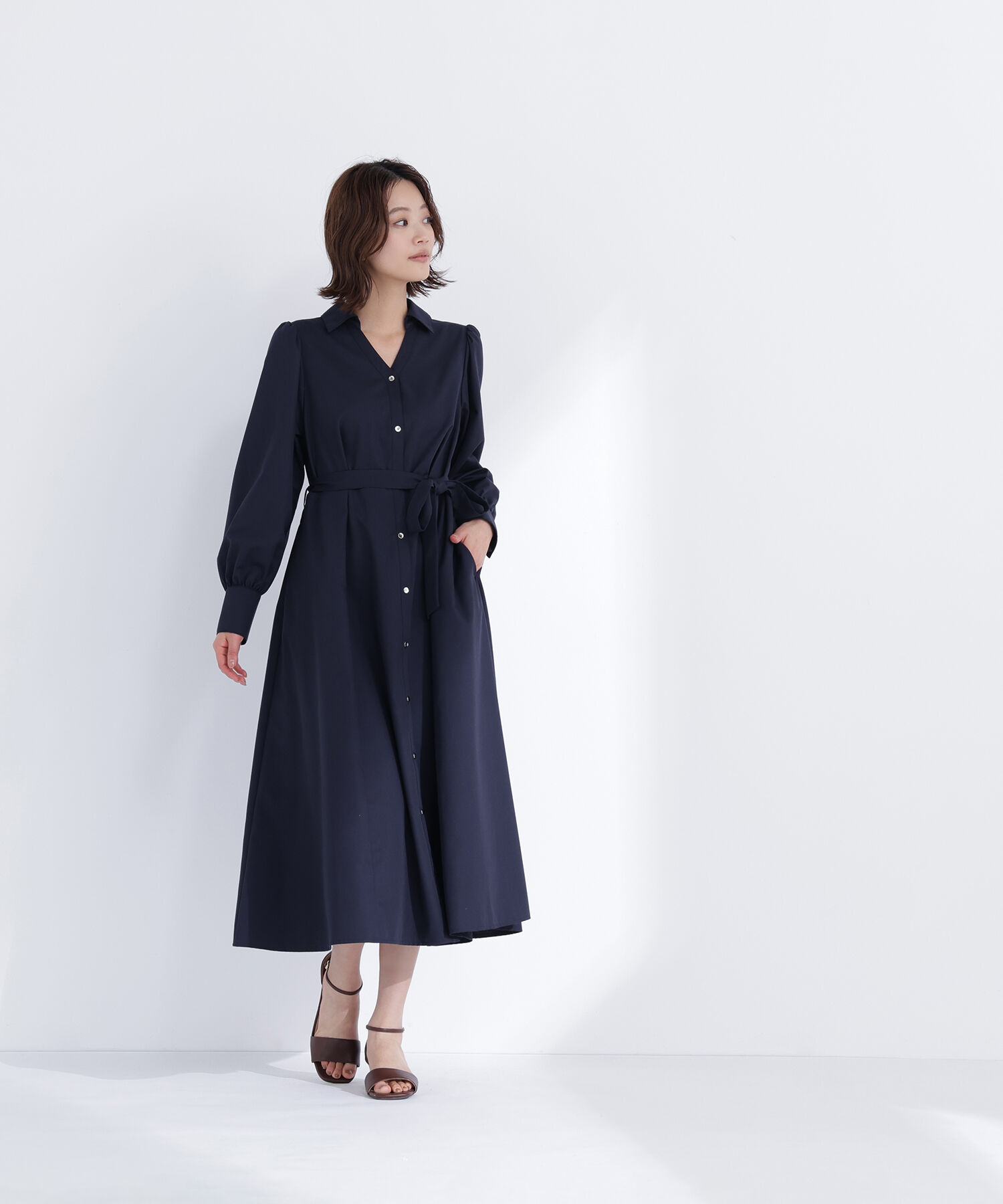  「リボンベルテッドシャツワンピース」|ワンピース|