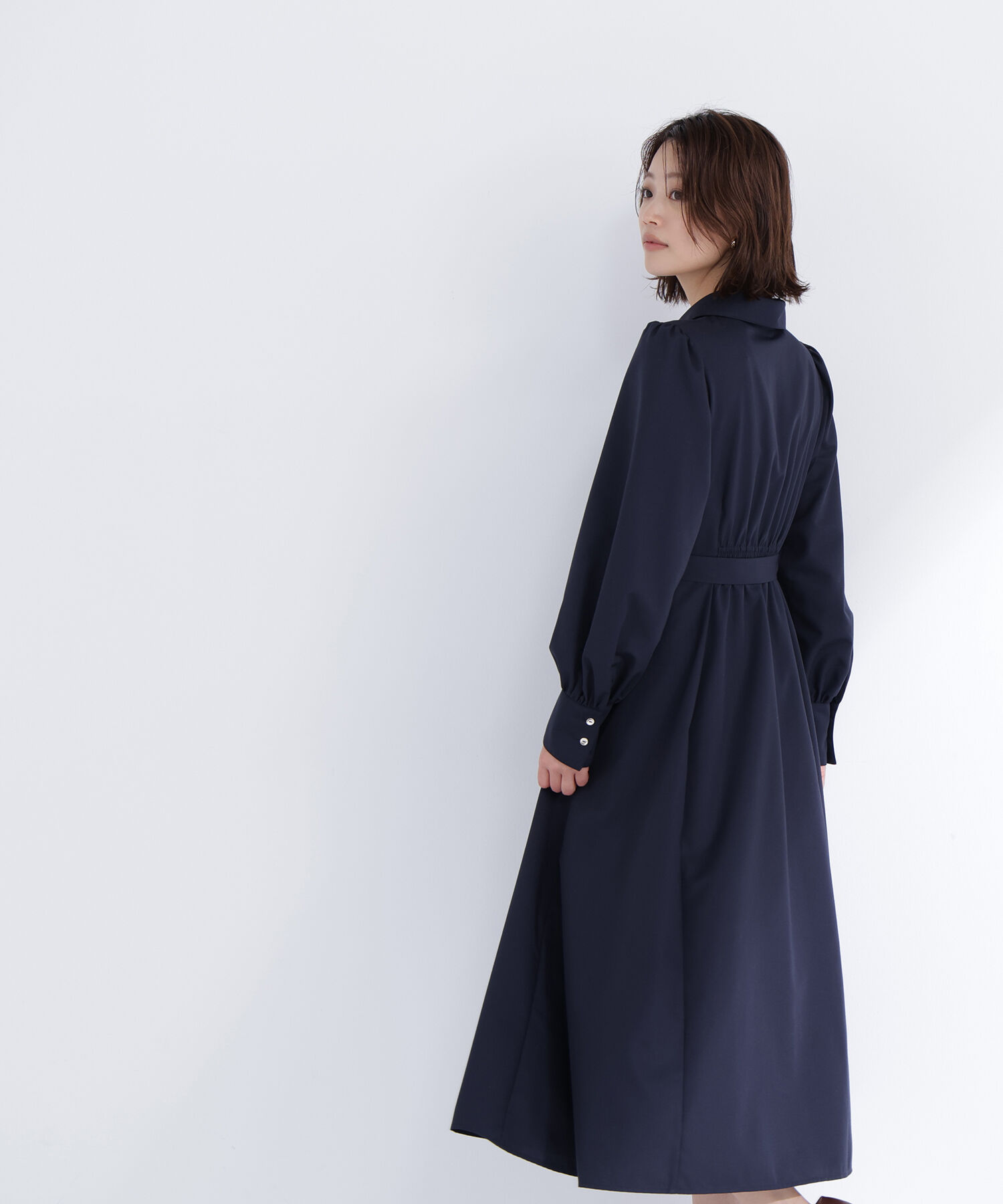  「リボンベルテッドシャツワンピース」|ワンピース|