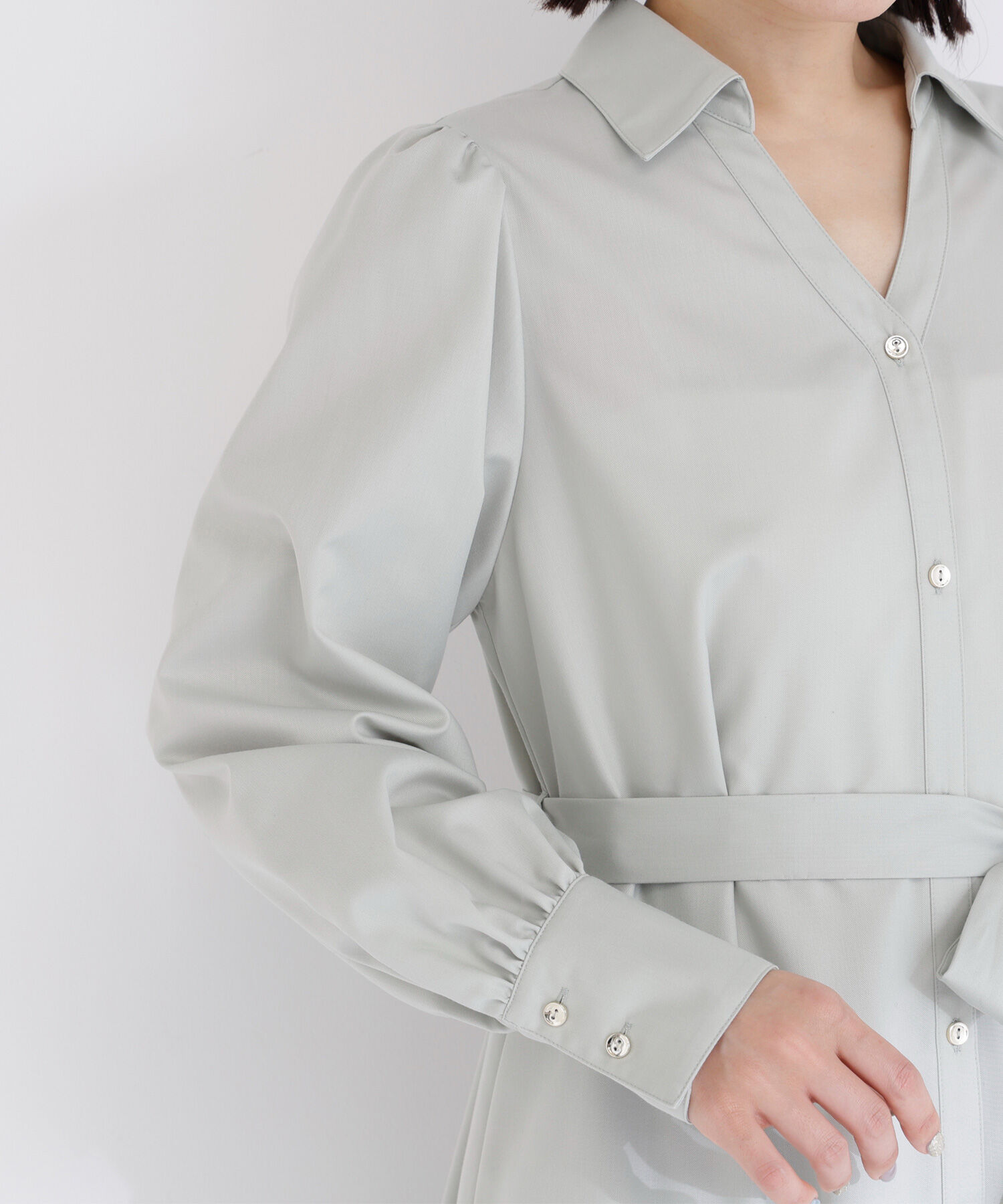  「リボンベルテッドシャツワンピース」|ワンピース|