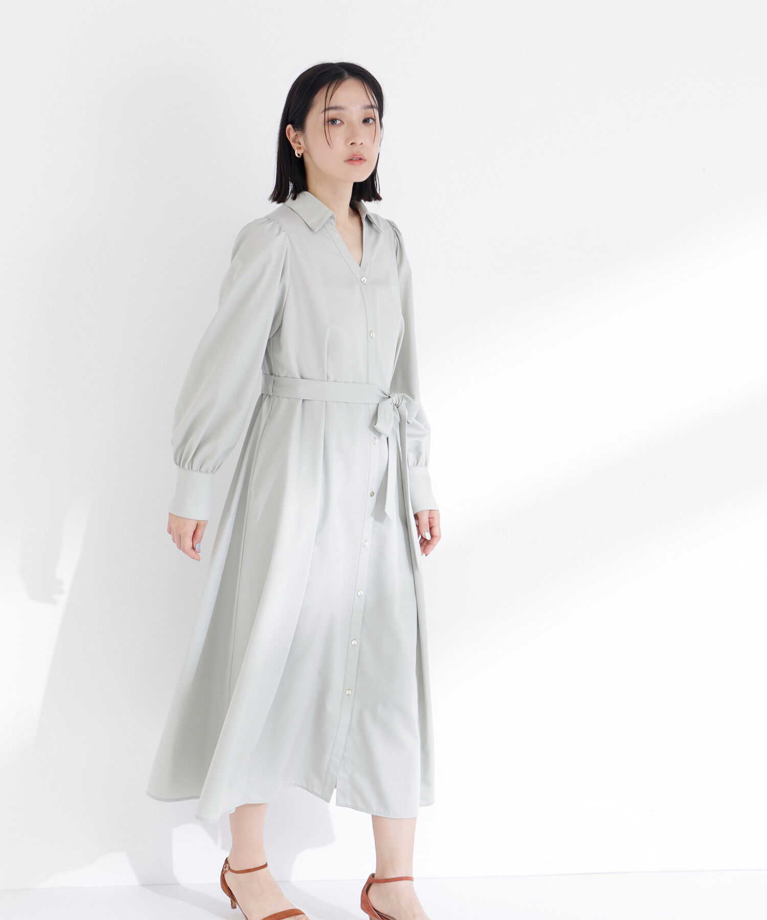  「リボンベルテッドシャツワンピース」|ワンピース|