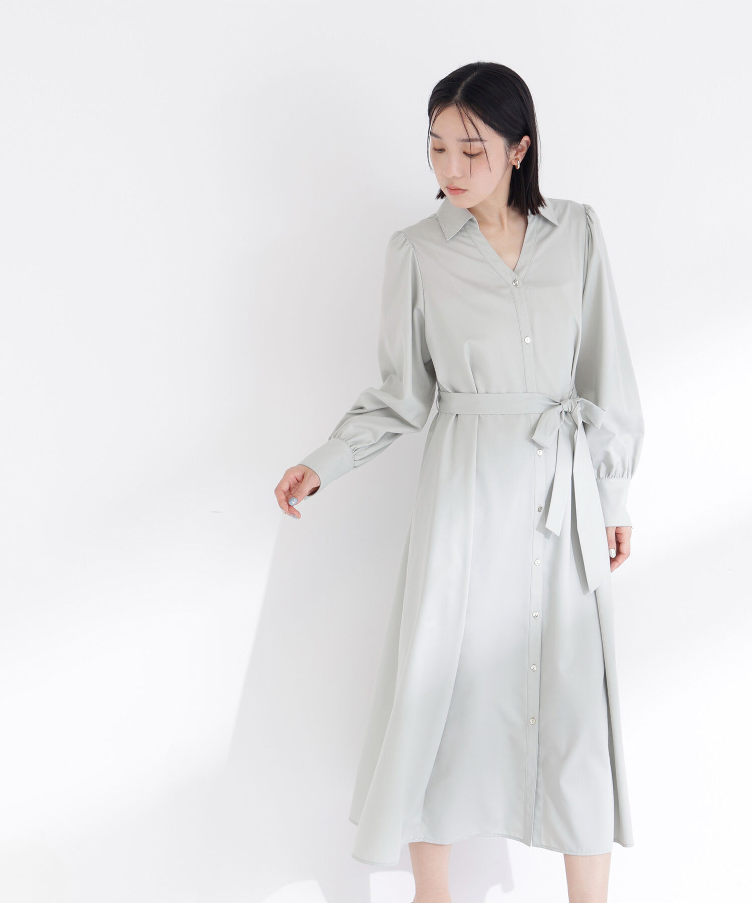  「リボンベルテッドシャツワンピース」|ワンピース|