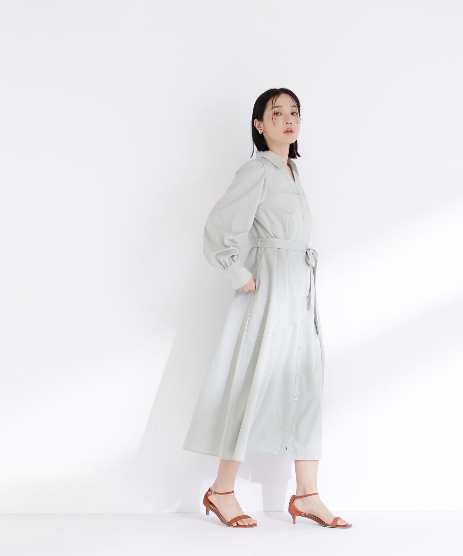  「リボンベルテッドシャツワンピース」|ワンピース|