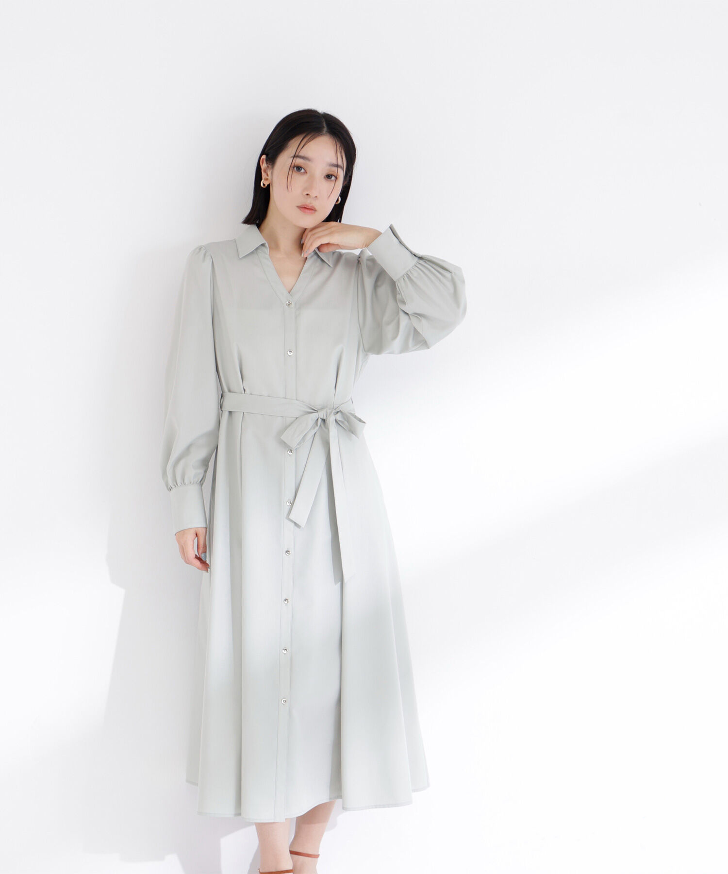  「リボンベルテッドシャツワンピース」|ワンピース|