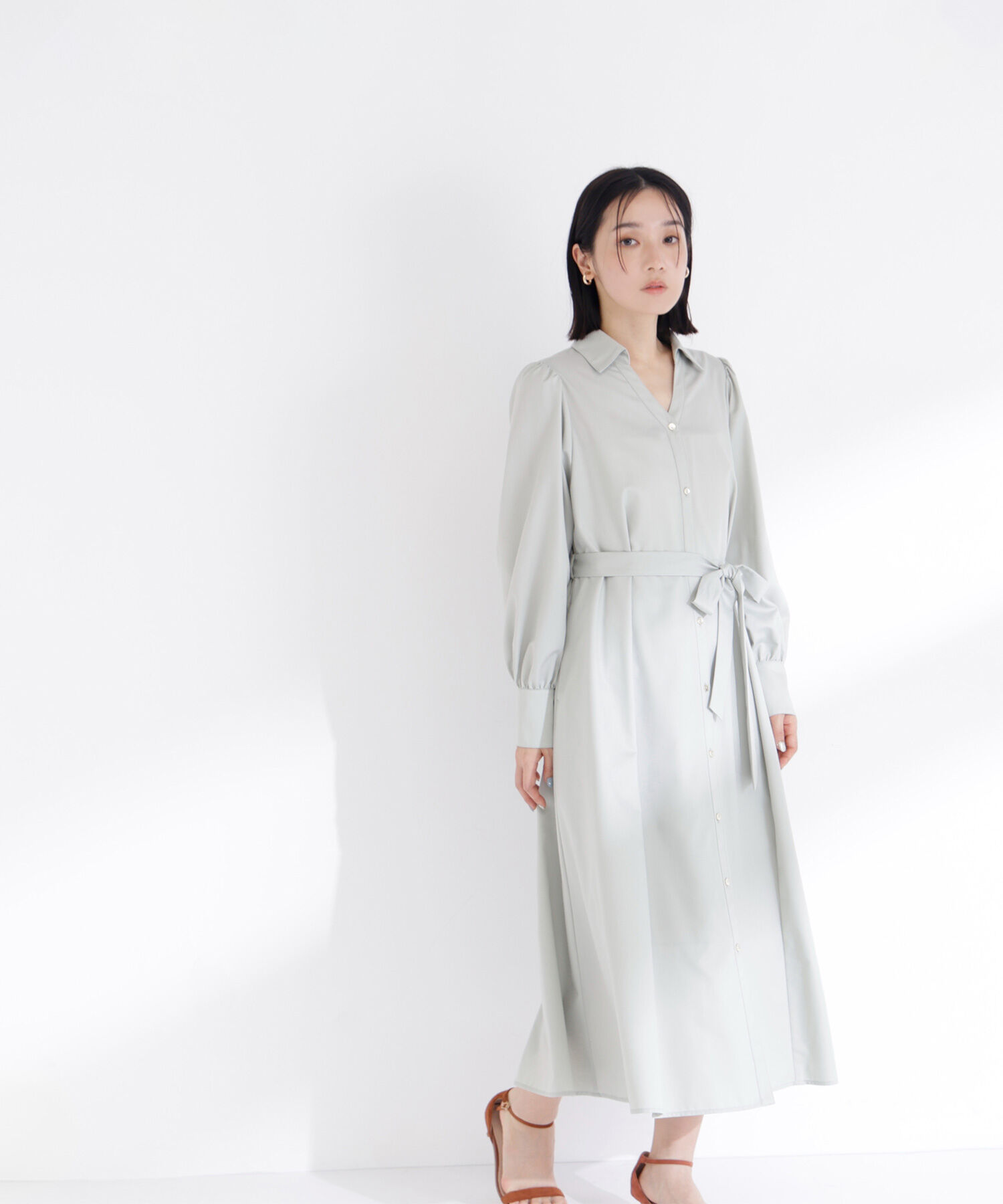  「リボンベルテッドシャツワンピース」|ワンピース|