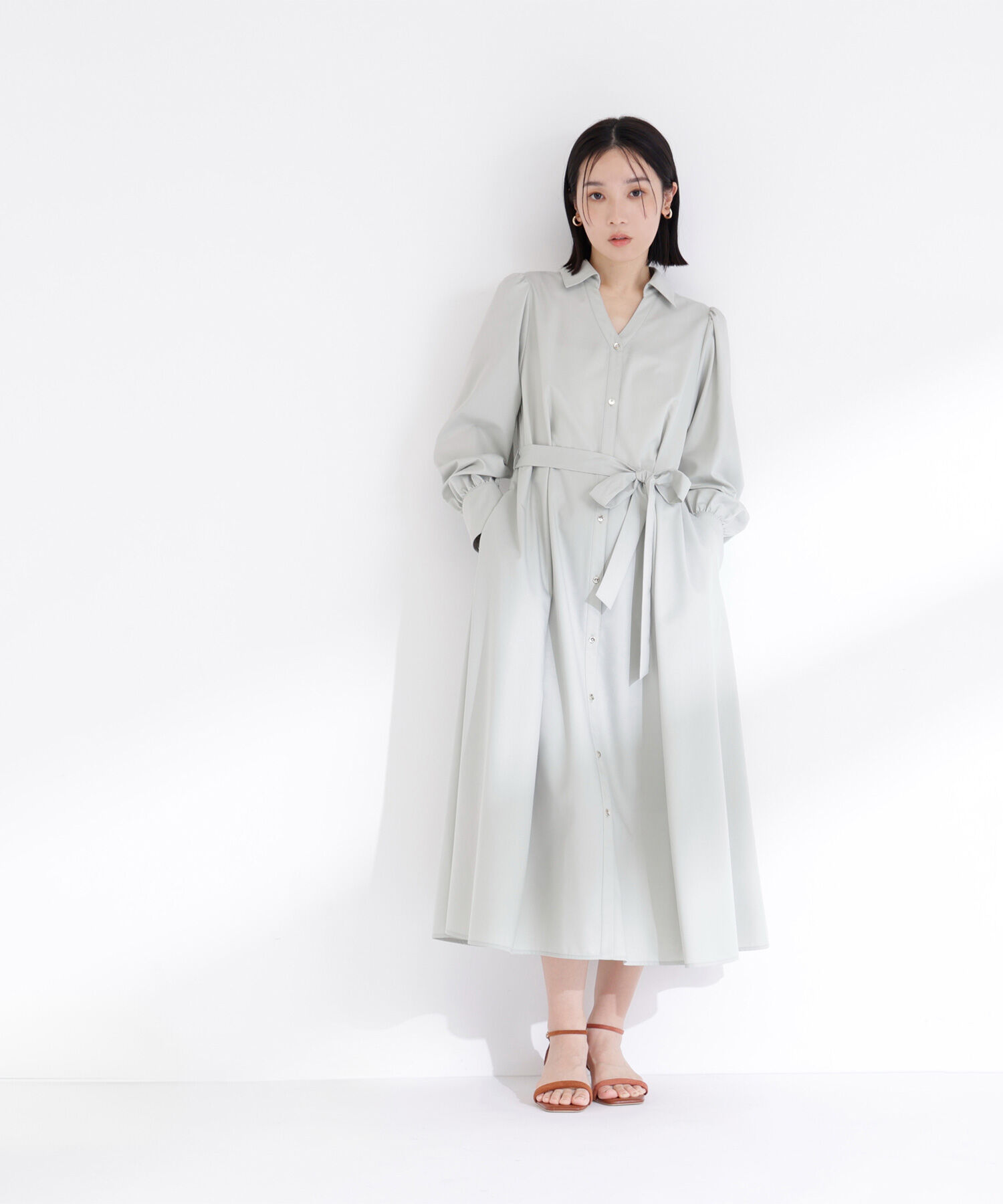  「リボンベルテッドシャツワンピース」|ワンピース|