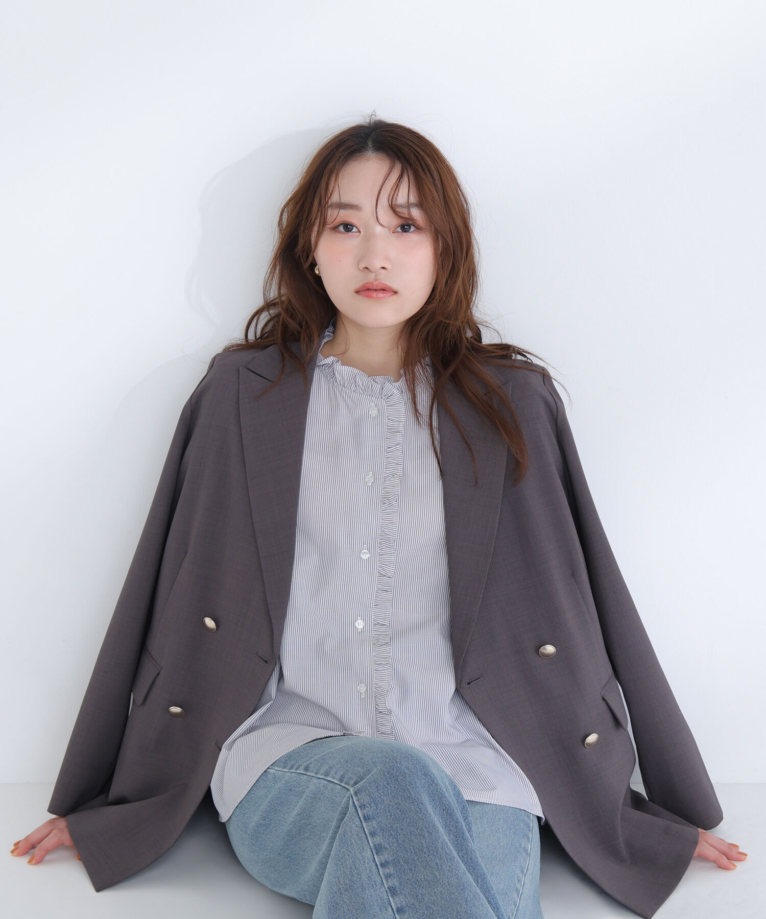  「リネンライクダブルブレストボクシージャケット」|ブルゾン・スタジャン|