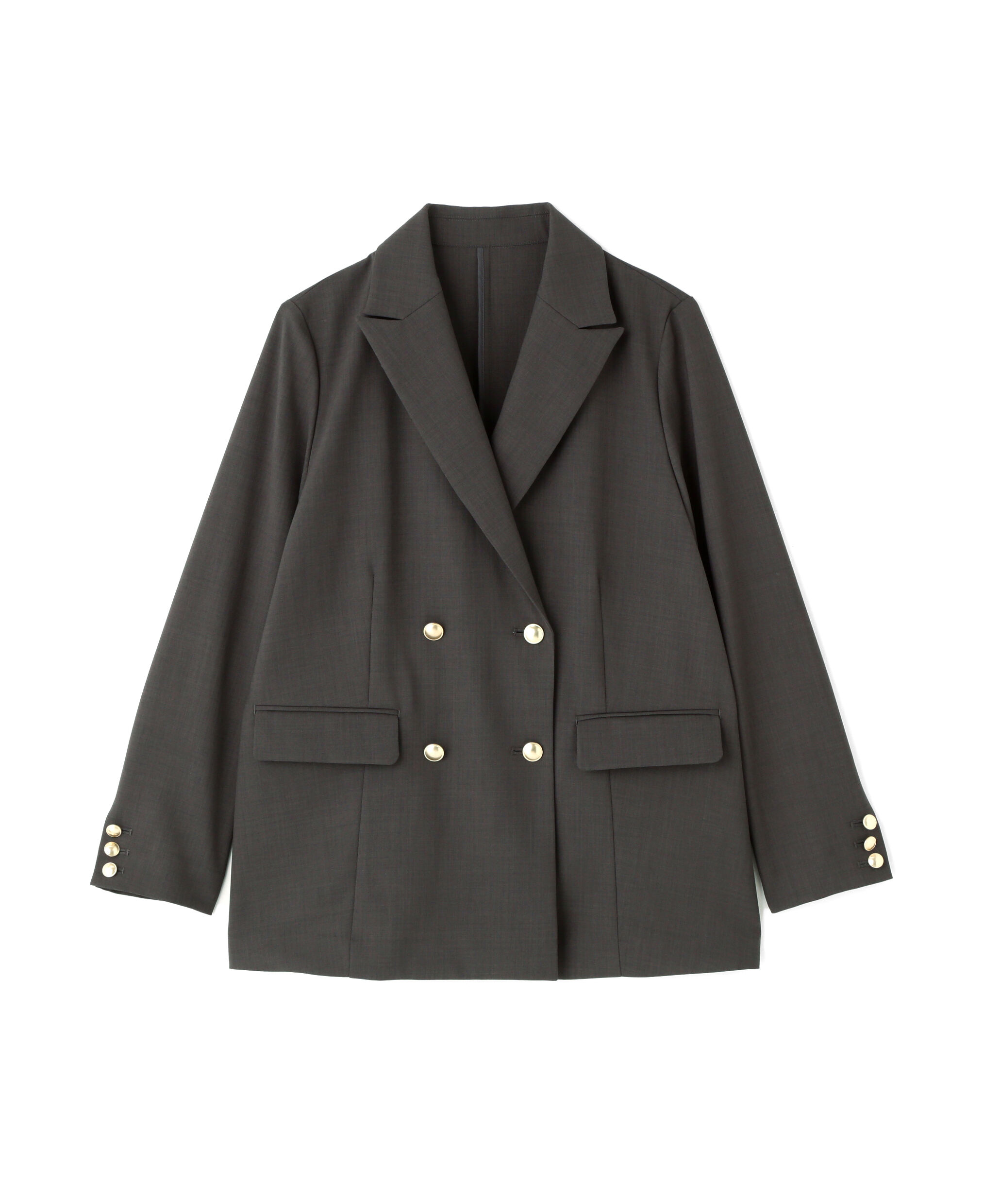  「リネンライクダブルブレストボクシージャケット」|ブルゾン・スタジャン|チャコール②5