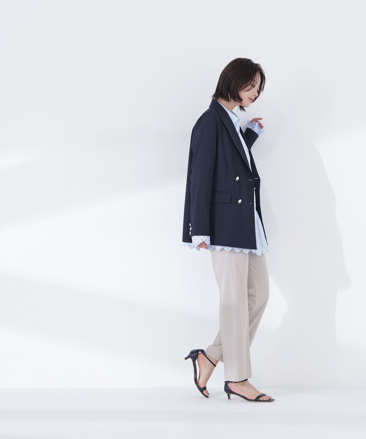  「リネンライクダブルブレストボクシージャケット」|ブルゾン・スタジャン|