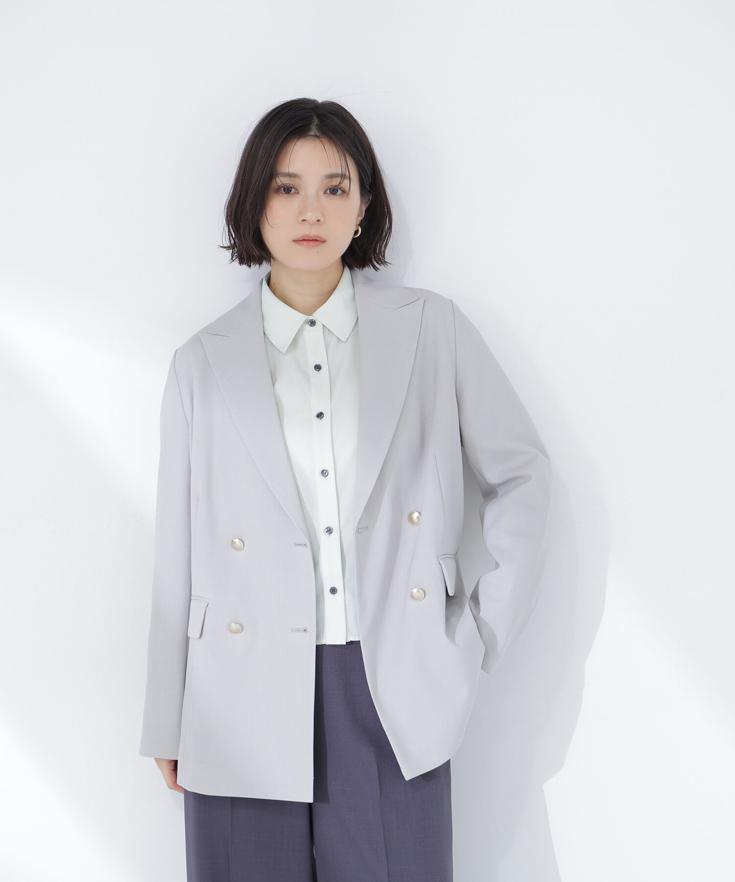  「リネンライクダブルブレストボクシージャケット」|ブルゾン・スタジャン|