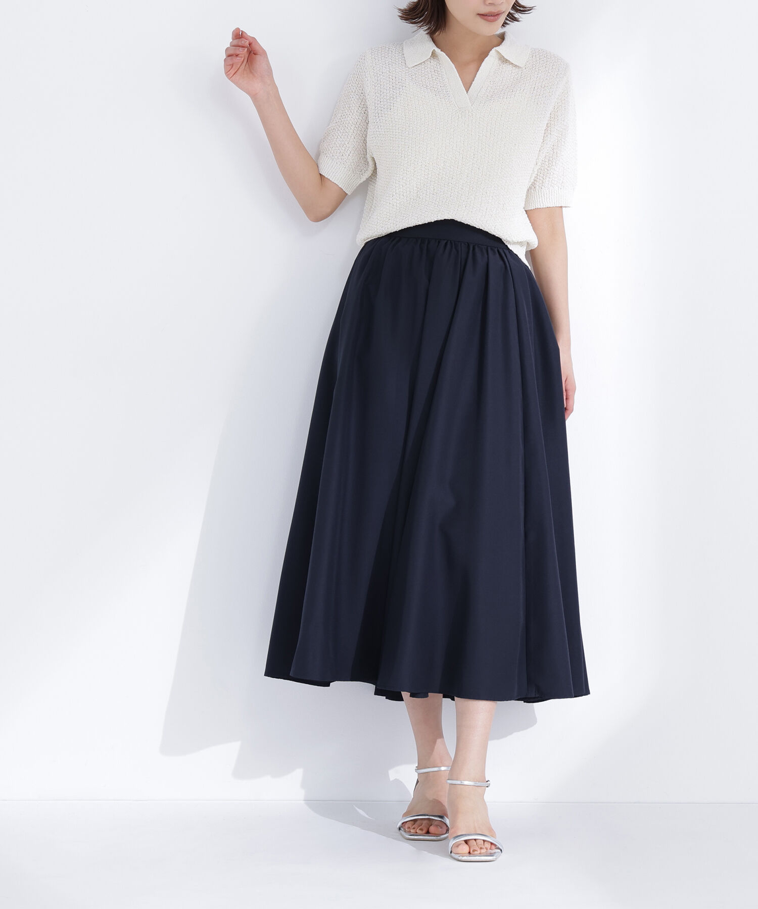  「ふんわり春風フレアスカート」|スカート|ネイビー