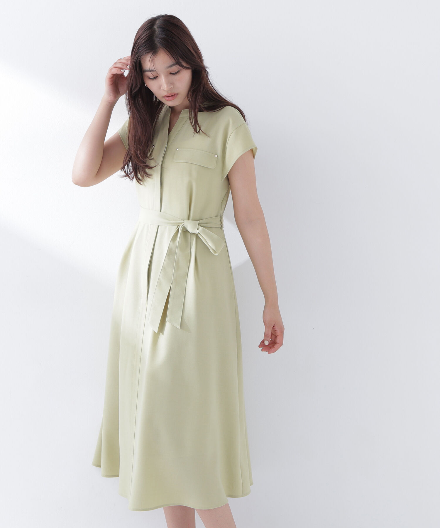  「スキッパーポケットシャツワンピース」|ワンピース|ライムグリー
