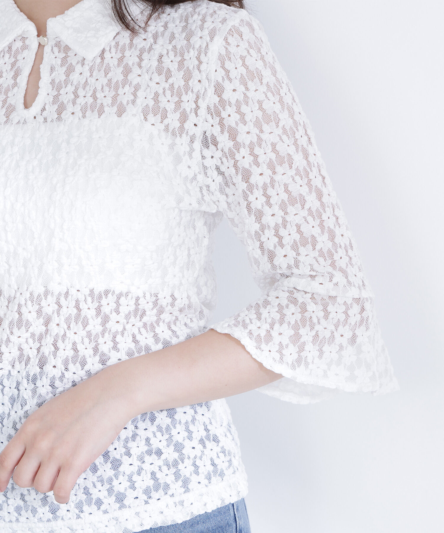  「シャツカラーレースカットソー」|Tシャツ・カットソー|