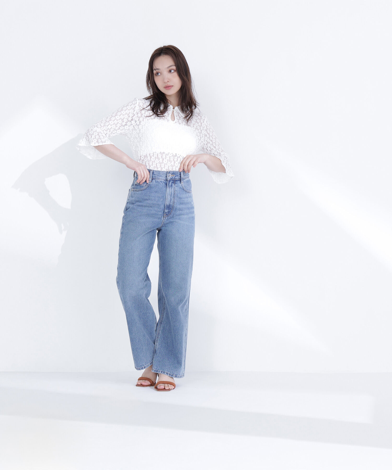  「シャツカラーレースカットソー」|Tシャツ・カットソー|